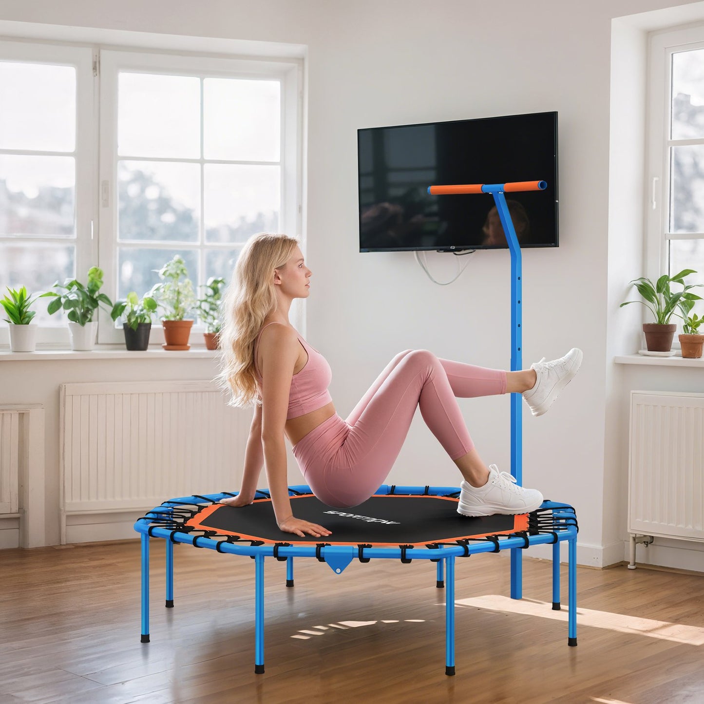 Fitness Trampoline with Adjustable Handle, Steel, Indoor Use