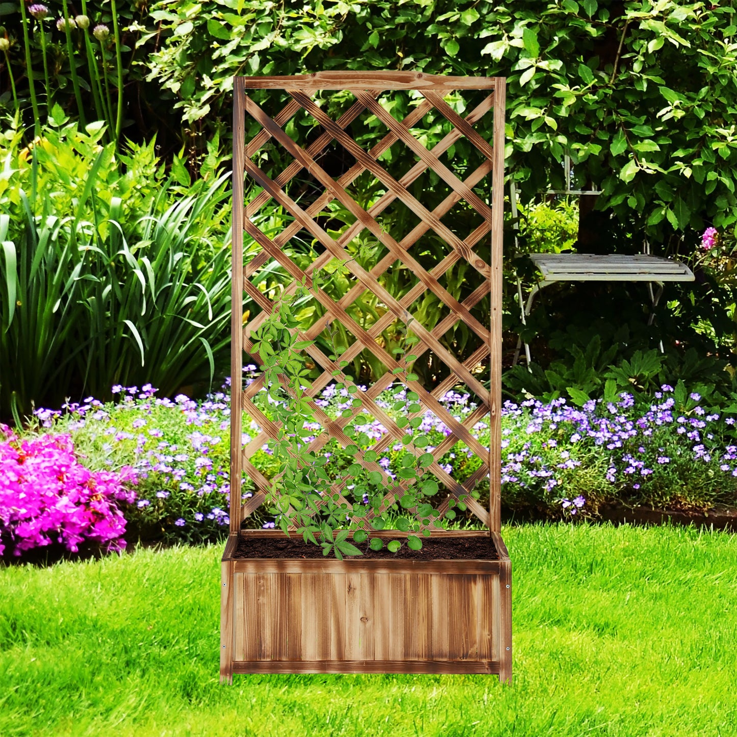 Flamed Planter Box with Trellis