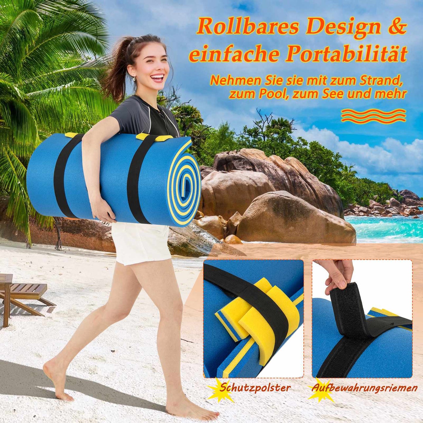 Floating Water Mat, Durable XPE Foam, 213x67 cm, Blue