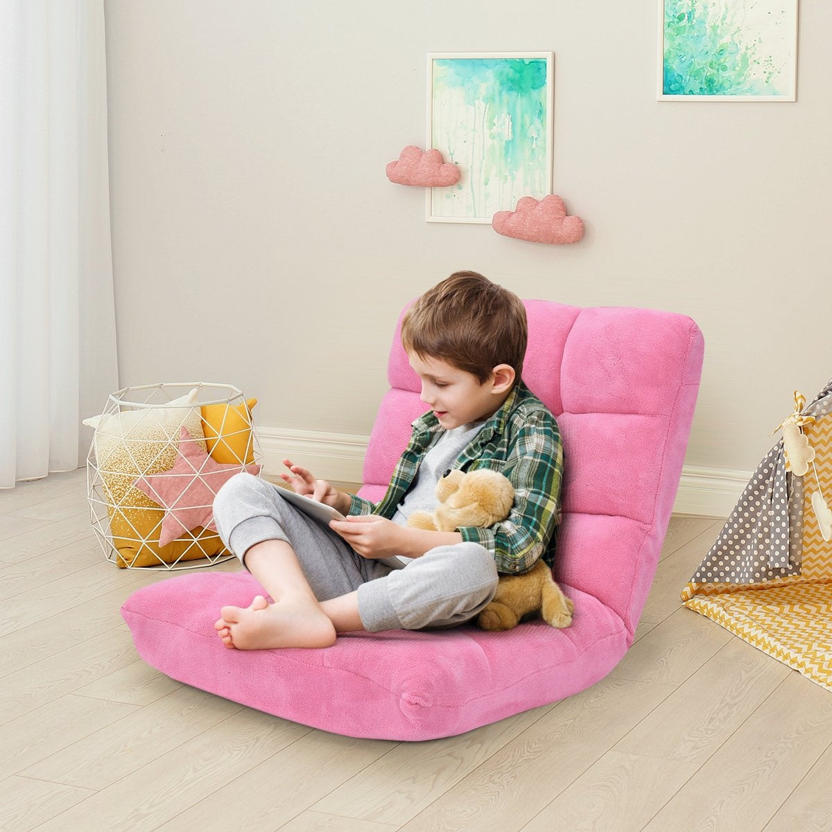 Floor Chair Foldable Lazy Sofa Lazy Tatami Floor Cushion Black/Gray/Coffee Pink