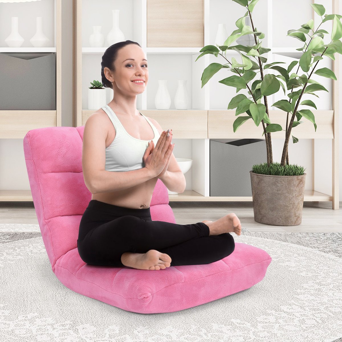 Floor Chair Foldable Lazy Sofa Lazy Tatami Floor Cushion Black/Gray/Coffee Pink