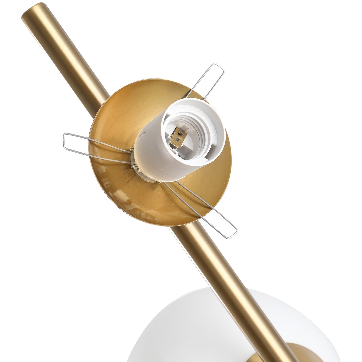 Floor lamp with 2-part glass shade - steel & glass, golden