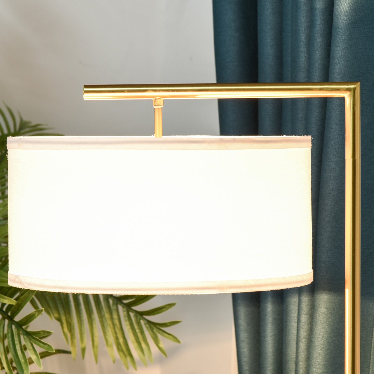 Gold & white floor lamp, E27 Base - steel & linen, 153cm