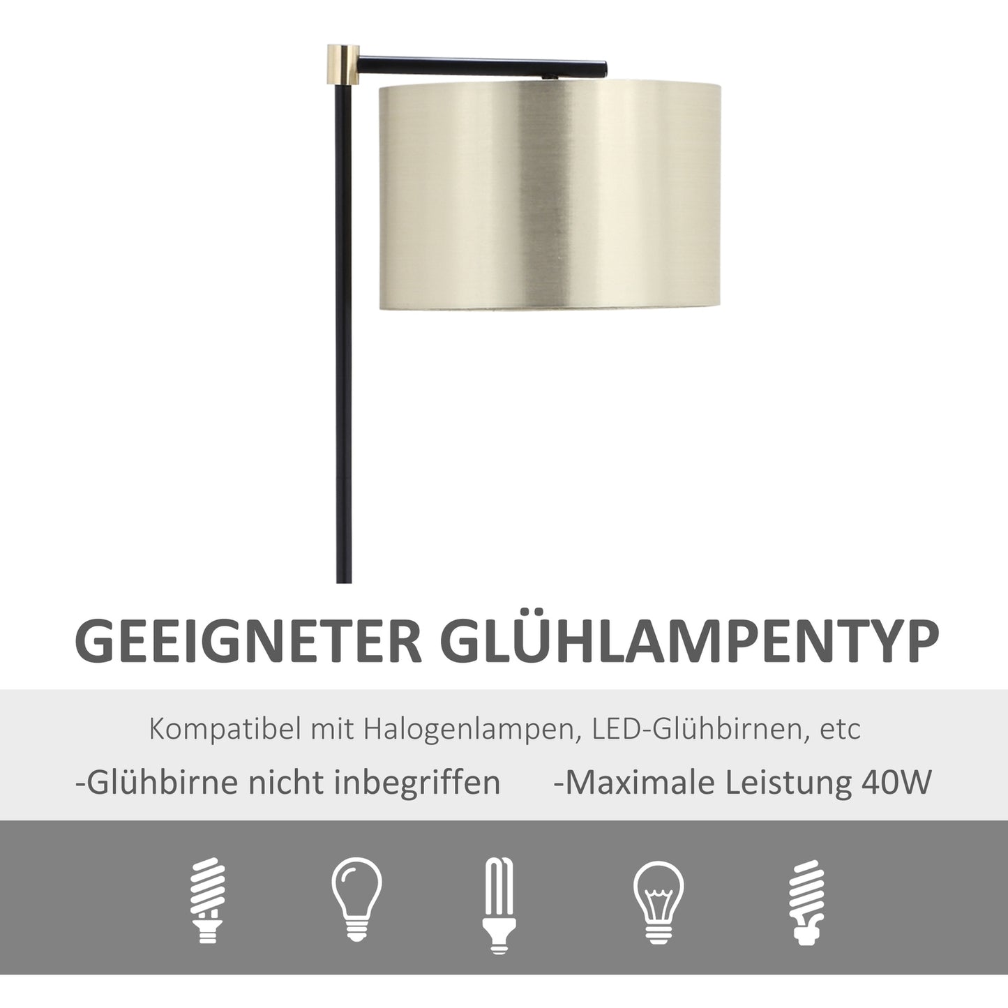 Modern floor lamp, 40W, E27, fabric shade, gold+black