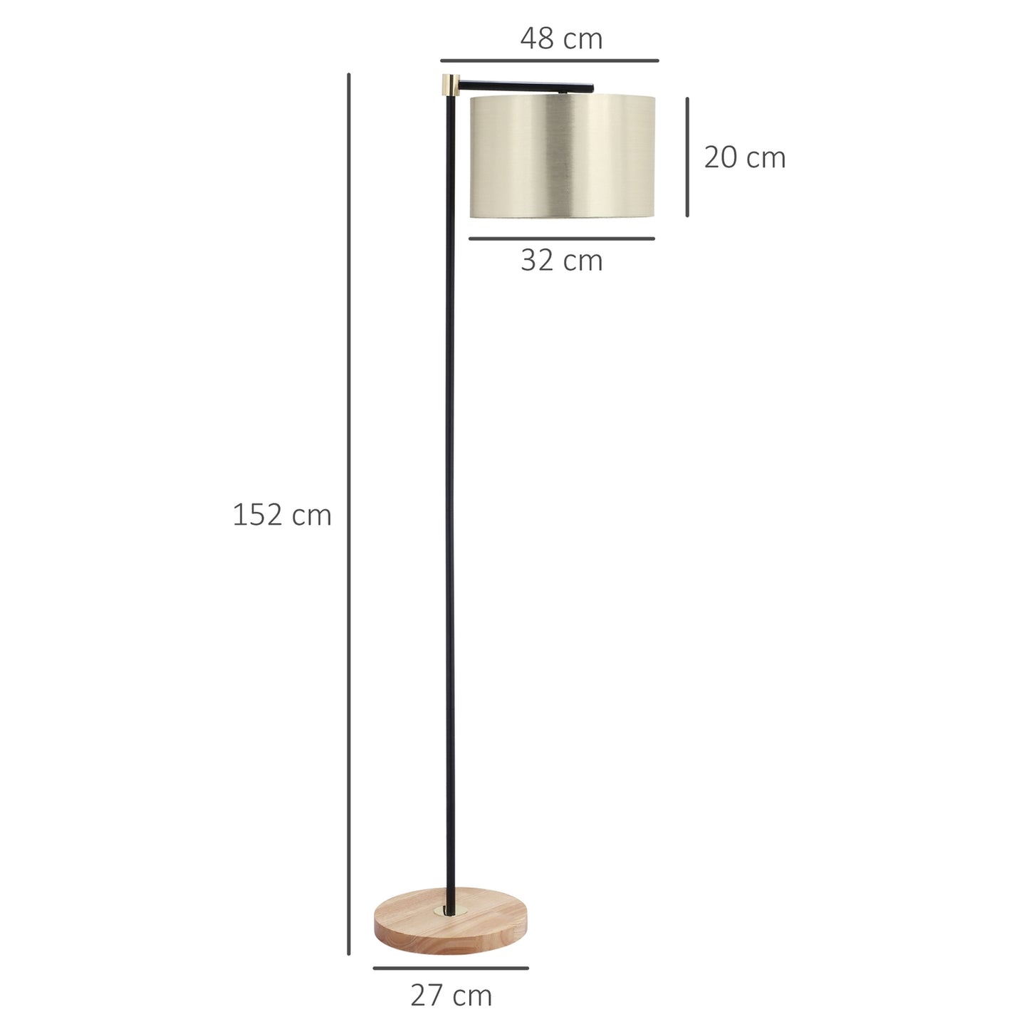 Modern floor lamp, 40W, E27, fabric shade, gold+black