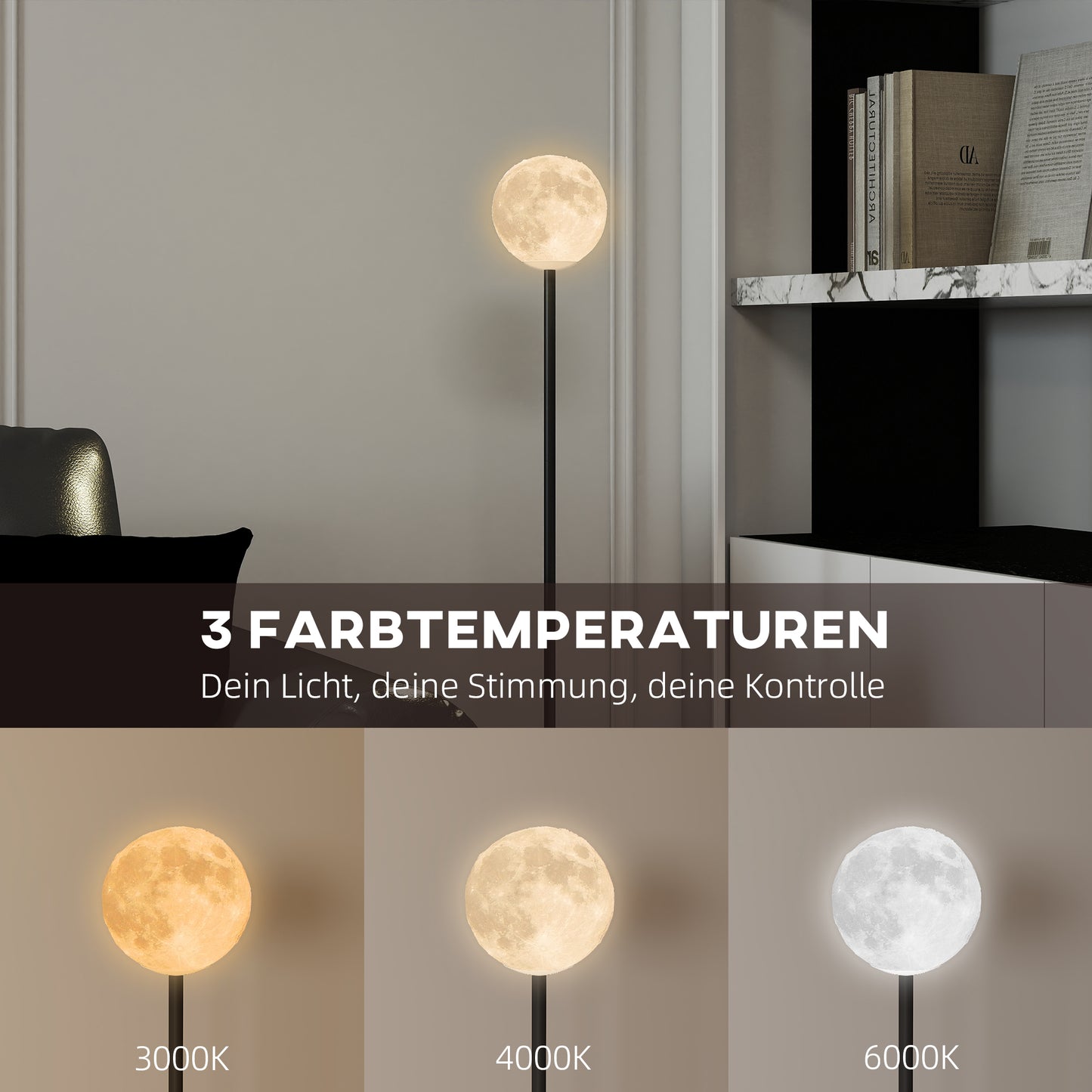 Floor Lamp with Moon Shade, Foot Switch, 3 Color Temps