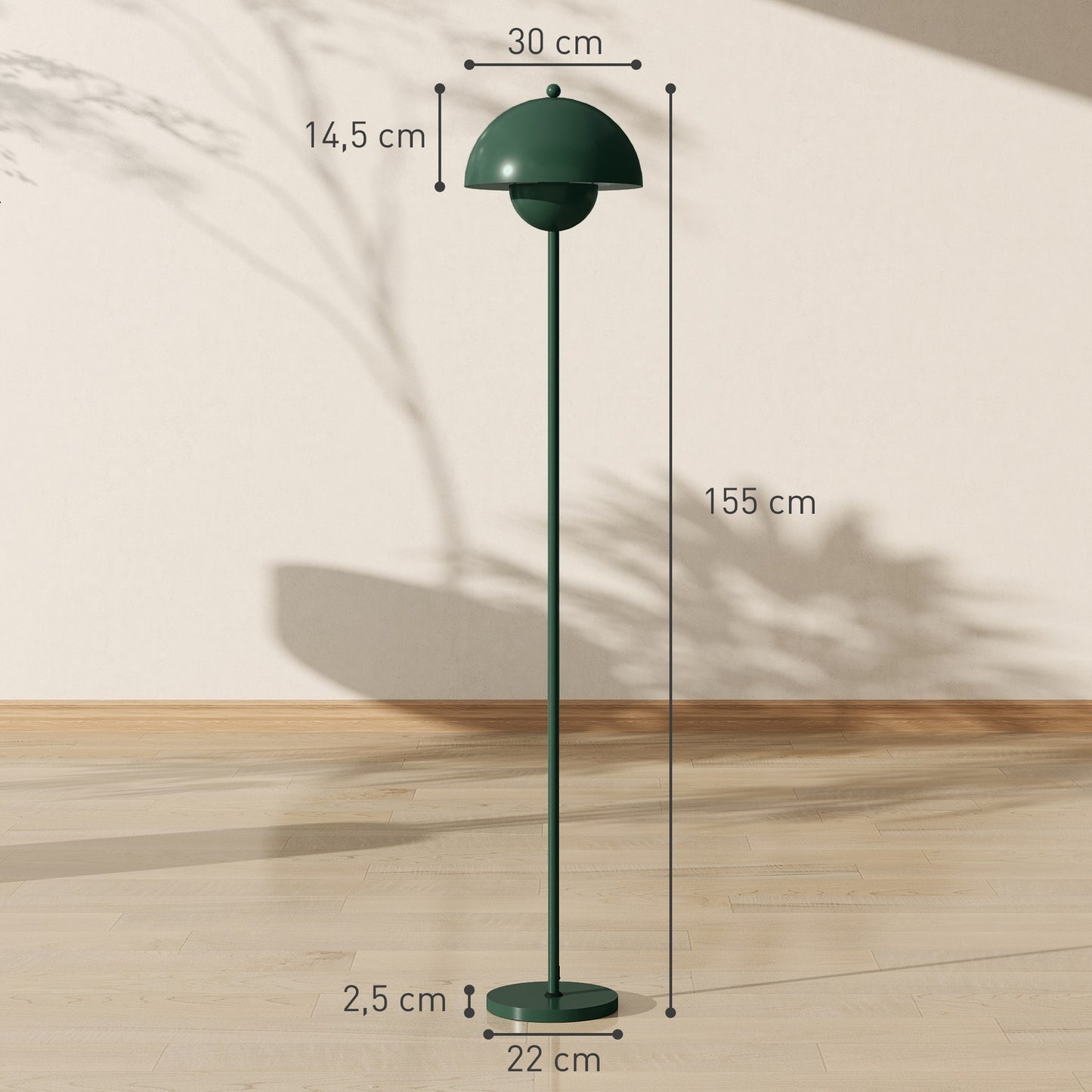 Floor Lamp with Round Shade, Foot Switch, Long Cable, Green