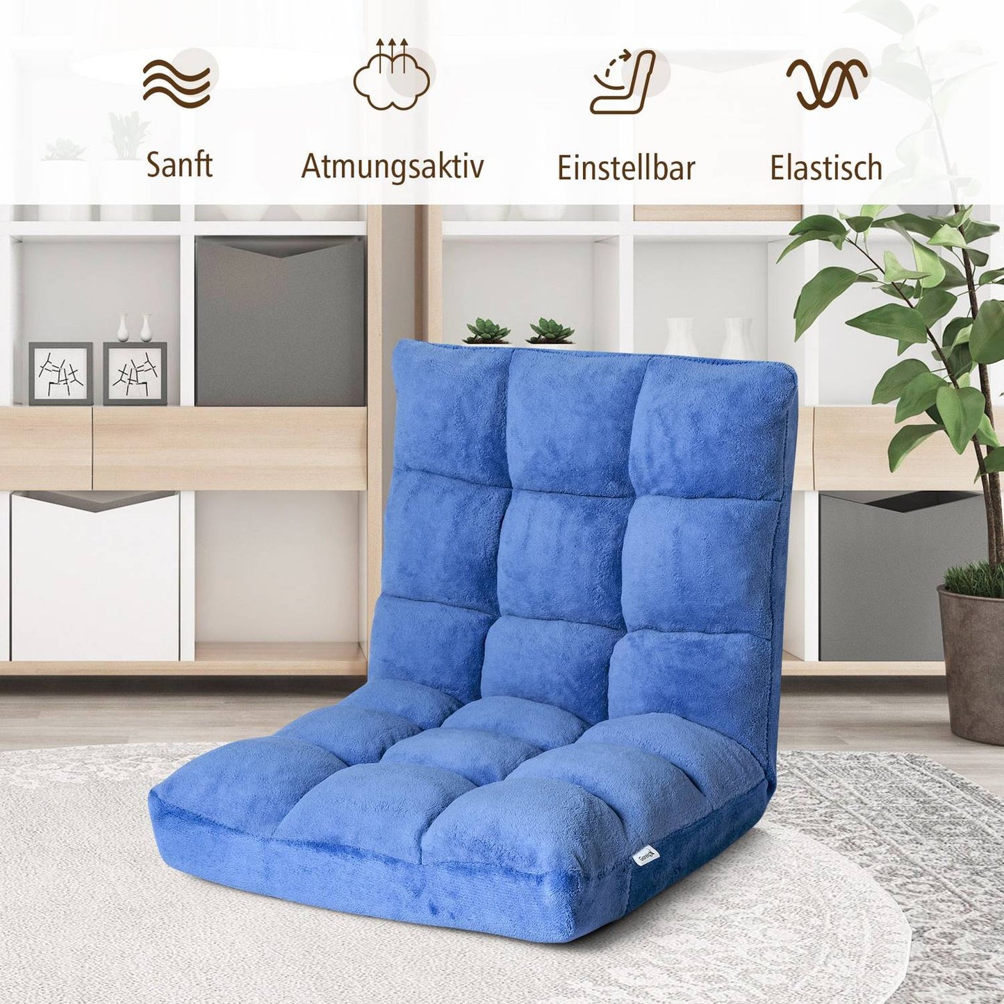 Floor chair adjustable floor chair with backrest floor cushion 105 x 56 x 15 cm blue