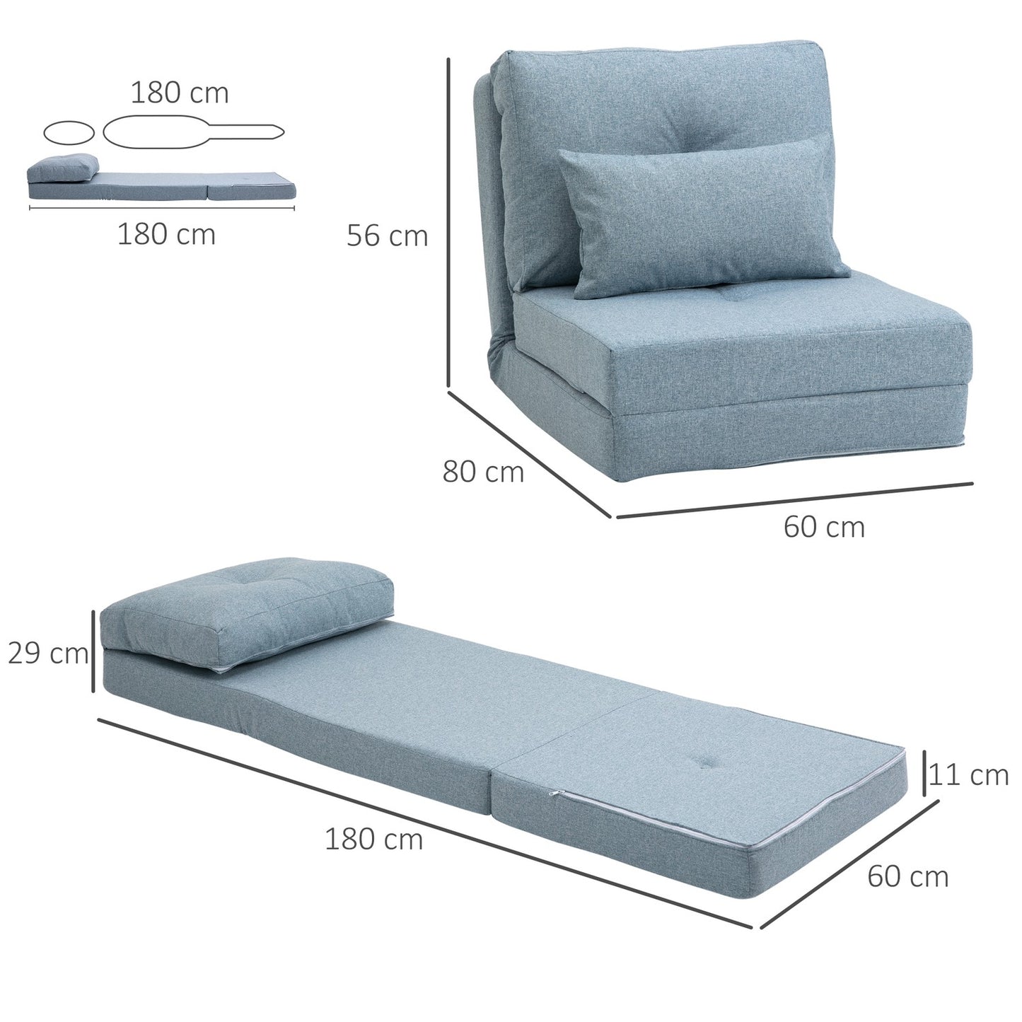 2-in-1 Floor Chair & Mattress, Adjustable, Sky Blue