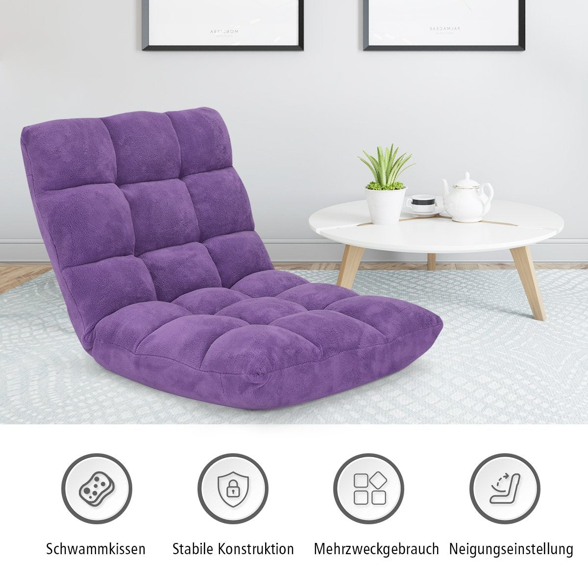 Floor chair with adjustable backrest Floor chair with backrest 105 x 59 x 15 cm purple