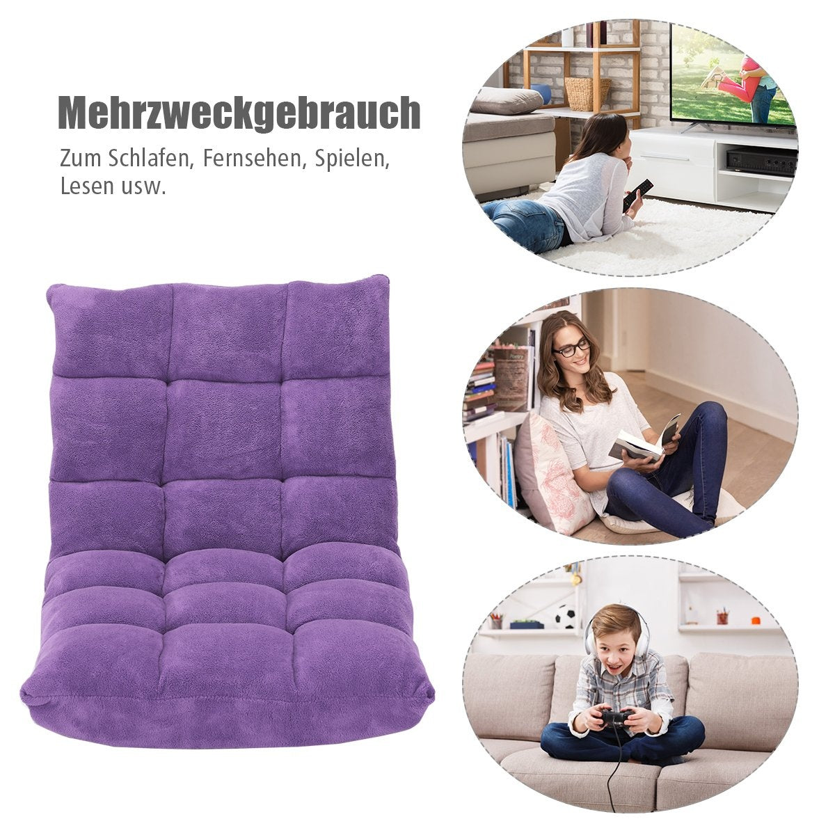 Floor chair with adjustable backrest Floor chair with backrest 105 x 59 x 15 cm purple