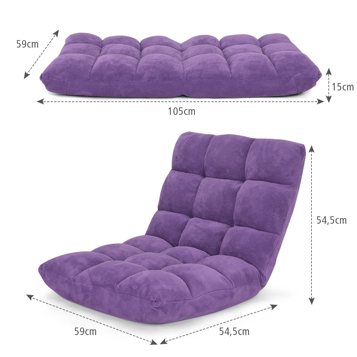 Floor chair with adjustable backrest Floor chair with backrest 105 x 59 x 15 cm purple