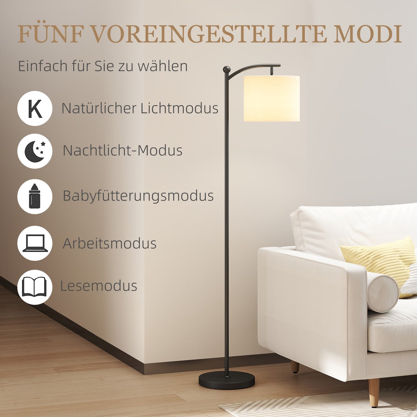 Floor Lamp with Remote, Adjustable Brightness & Color, Black