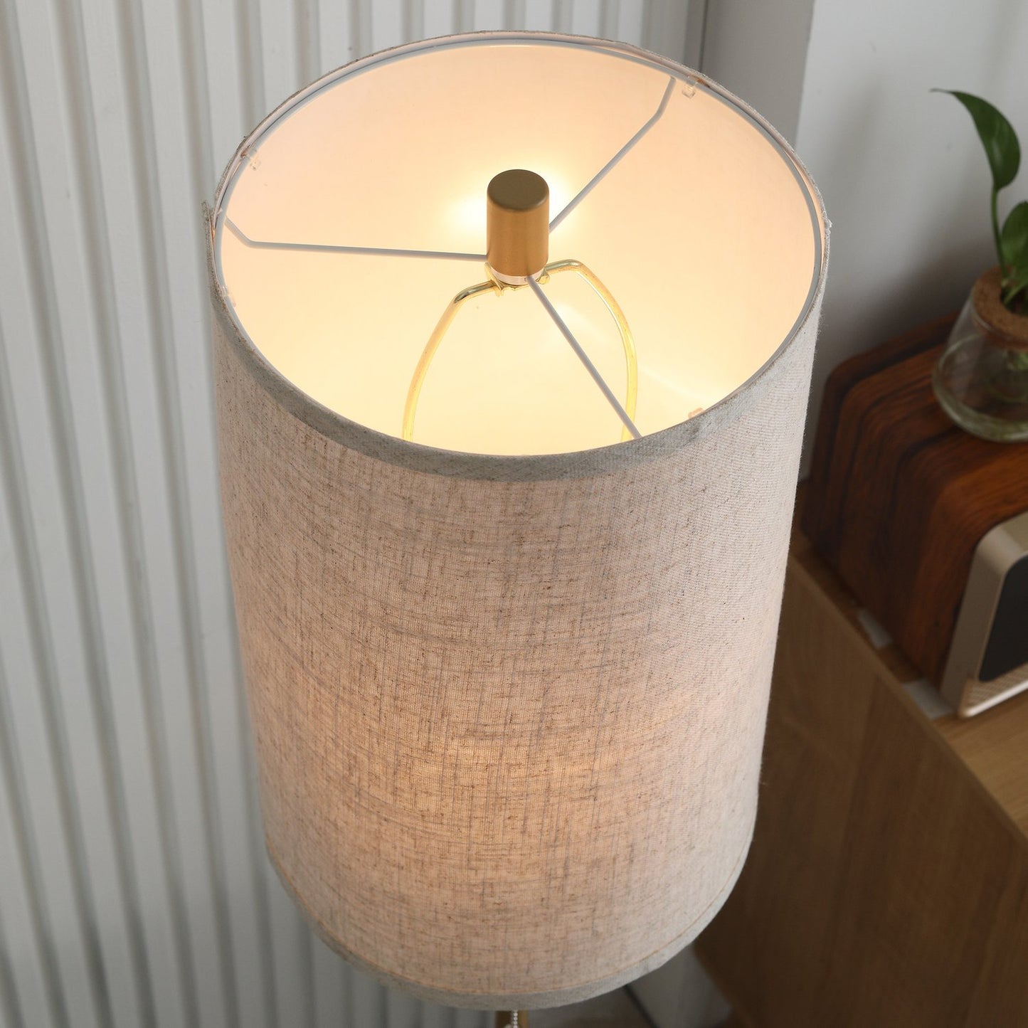 Floor lamp with linen shade, zipper and steel stand