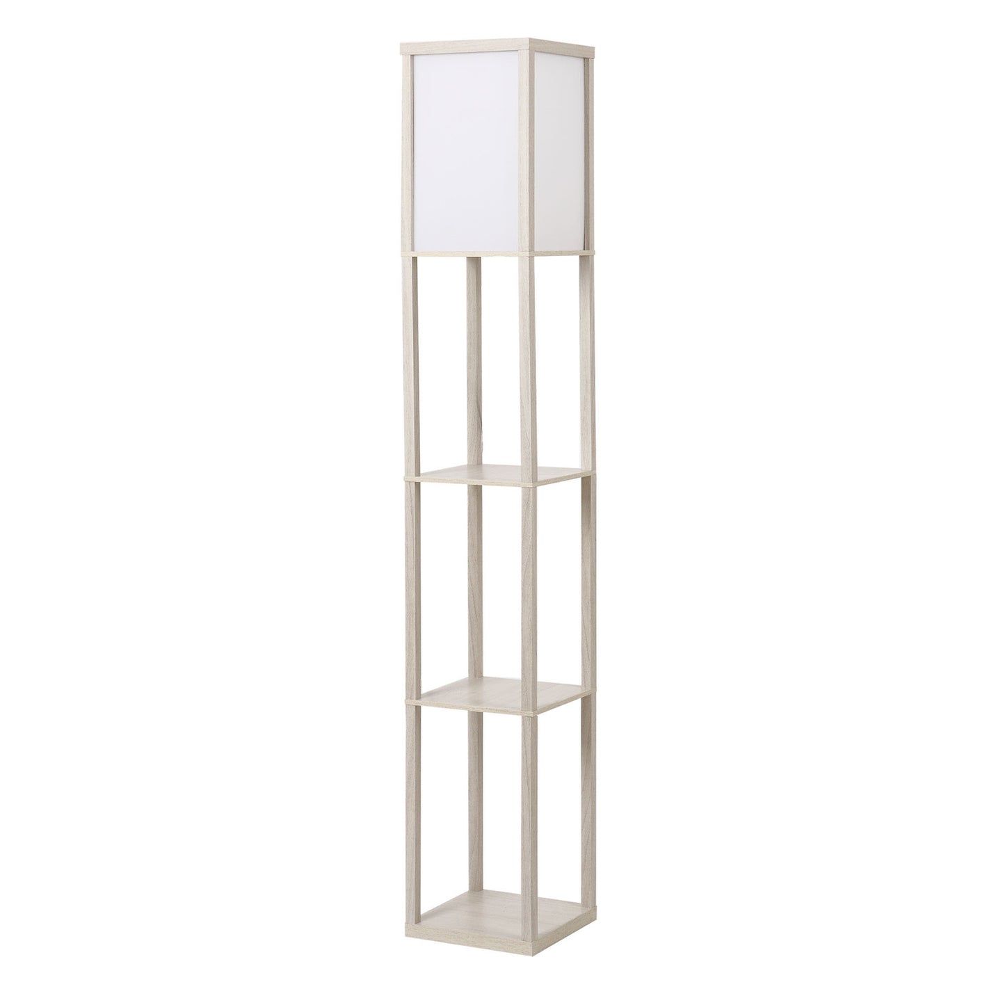 Floor lamp with shelves - Oak and White, E27 40W, 160cm