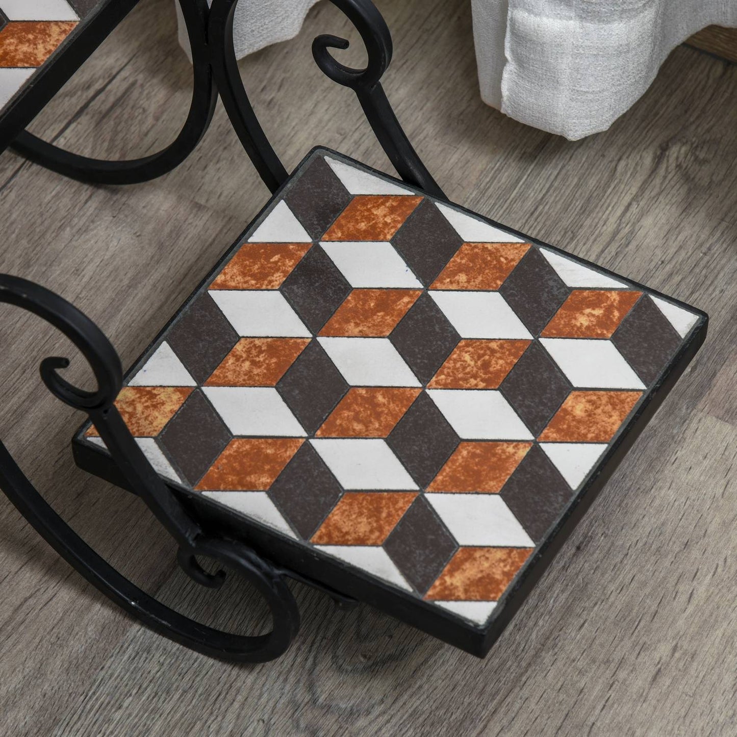 Black Metal Plant Stand - indoor/outdoor mosaic table