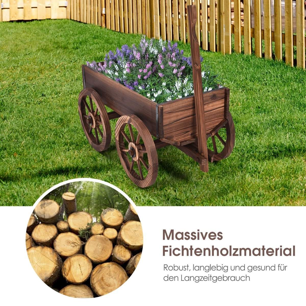 Flower cart wooden plant cart with 4 wheels flower cart 120 x 43 x 53.5 cm brown