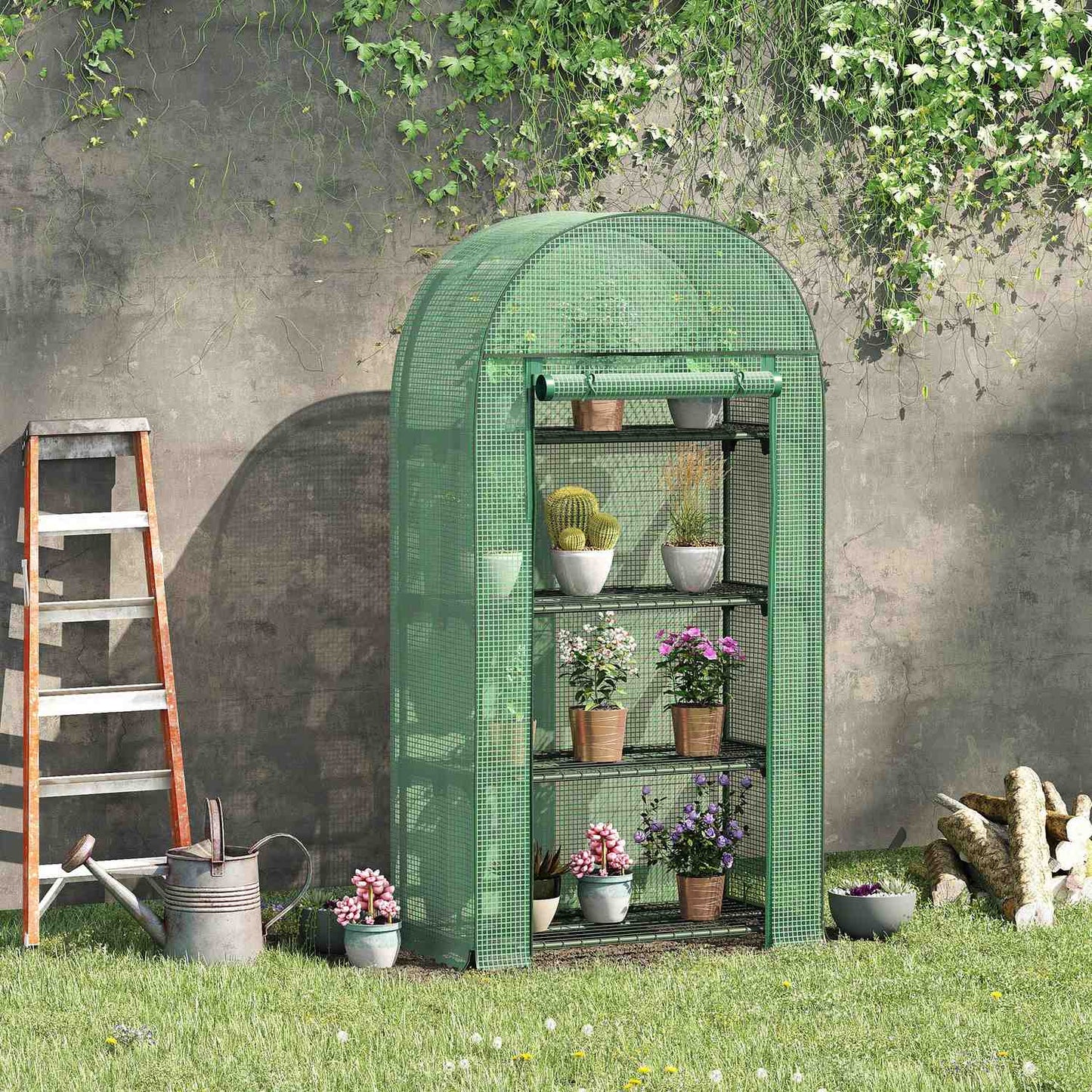 Mini greenhouse with 4 shelves, metal, 80x49x160CM