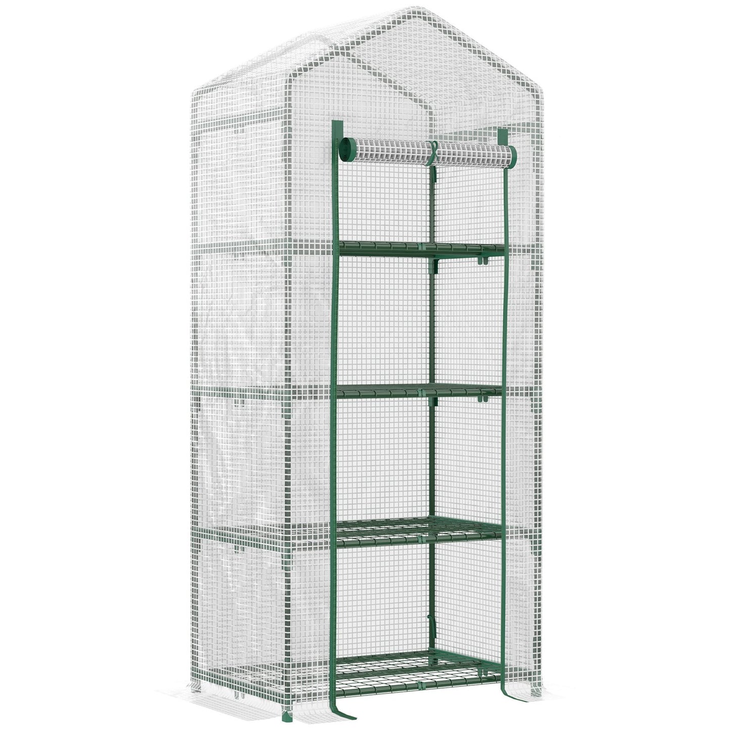 White 4-shelf greenhouse, foil cover, 70x50x160 cm