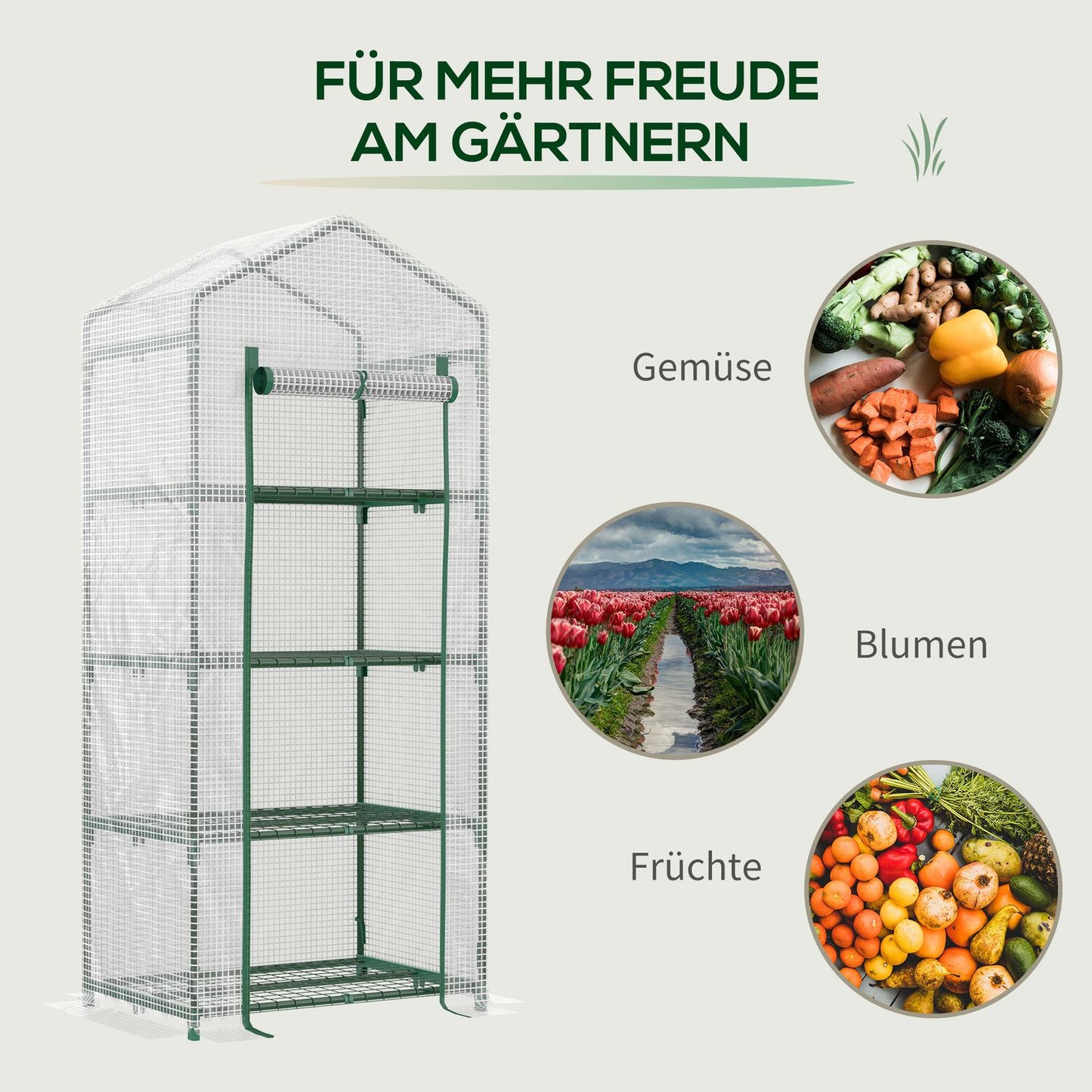 White 4-shelf greenhouse, foil cover, 70x50x160 cm