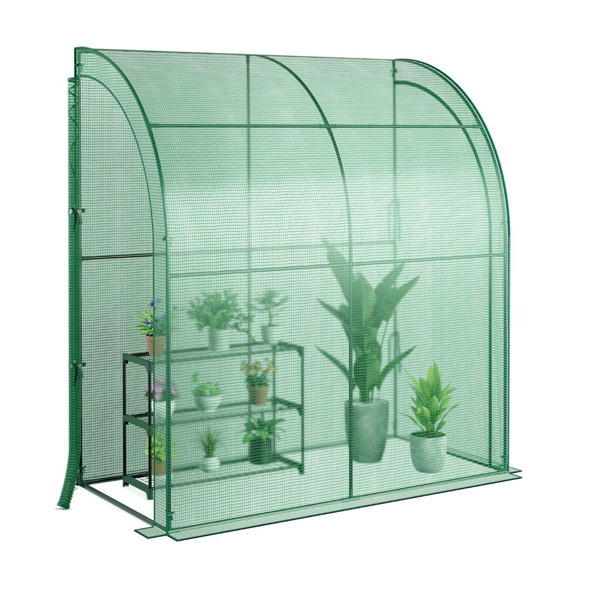 Foil greenhouse Walk-in mini greenhouse with flower shelf 198.5 x 98 x 215 cm green