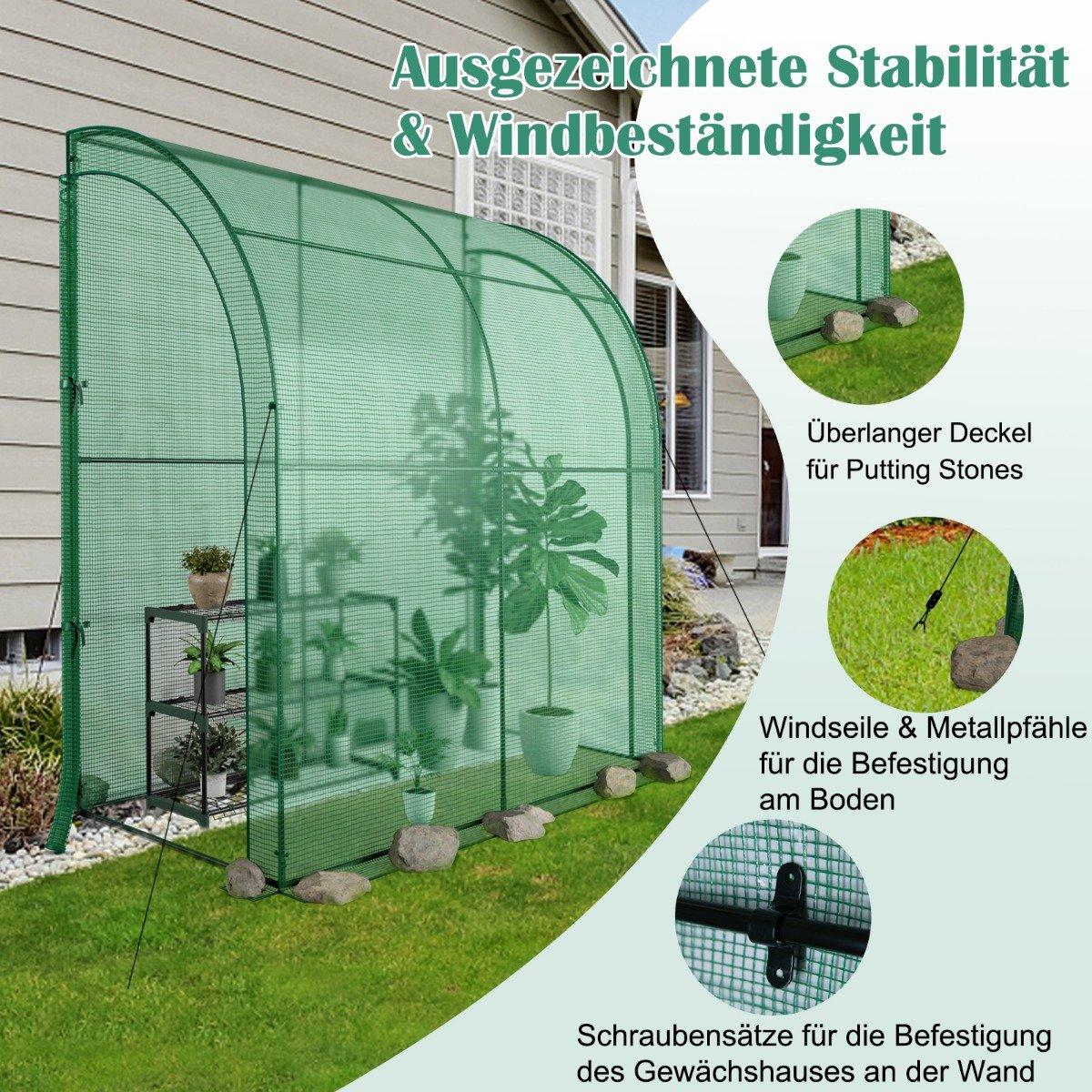 Foil greenhouse Walk-in mini greenhouse with flower shelf 198.5 x 98 x 215 cm green