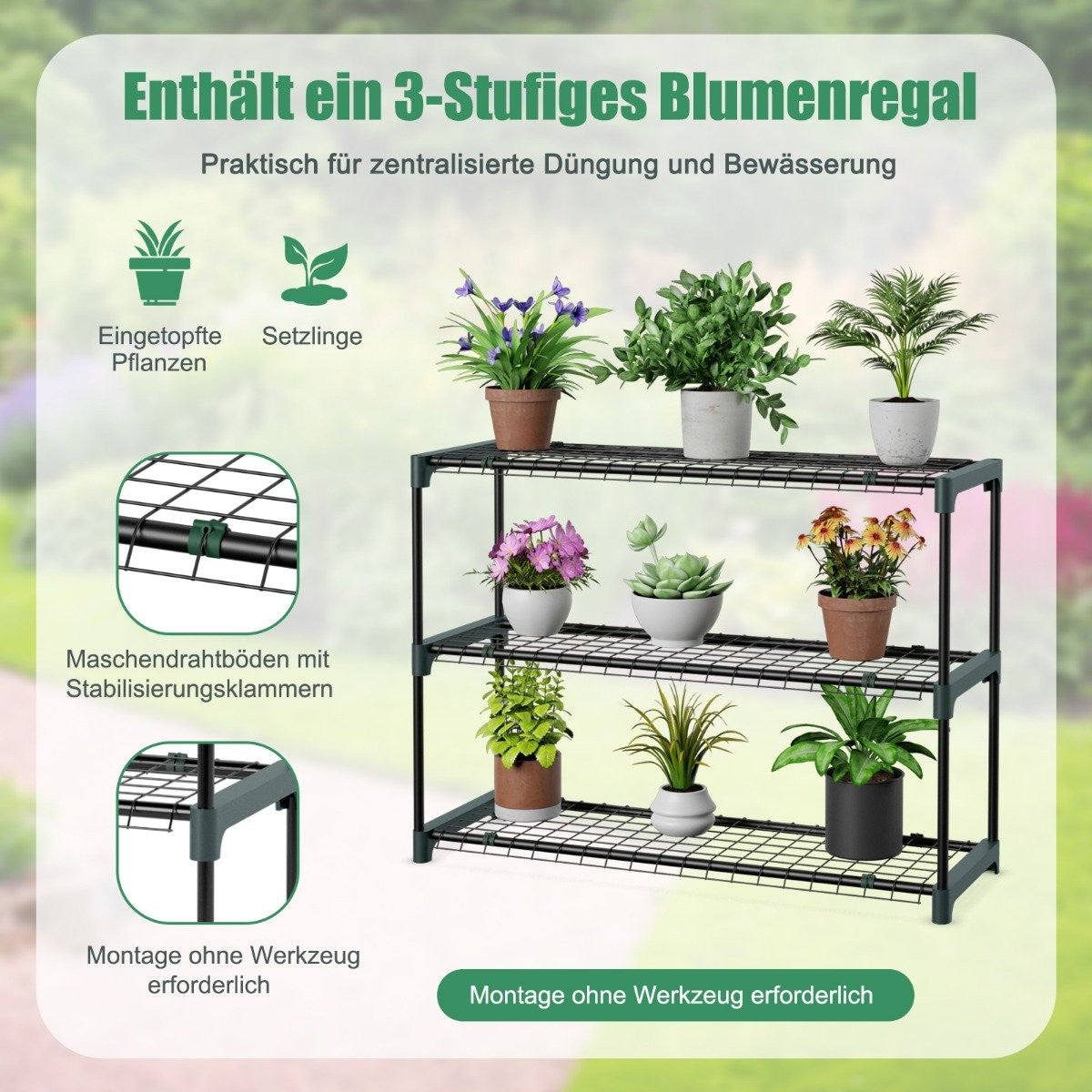Foil greenhouse Walk-in mini greenhouse with flower shelf 198.5 x 98 x 215 cm green