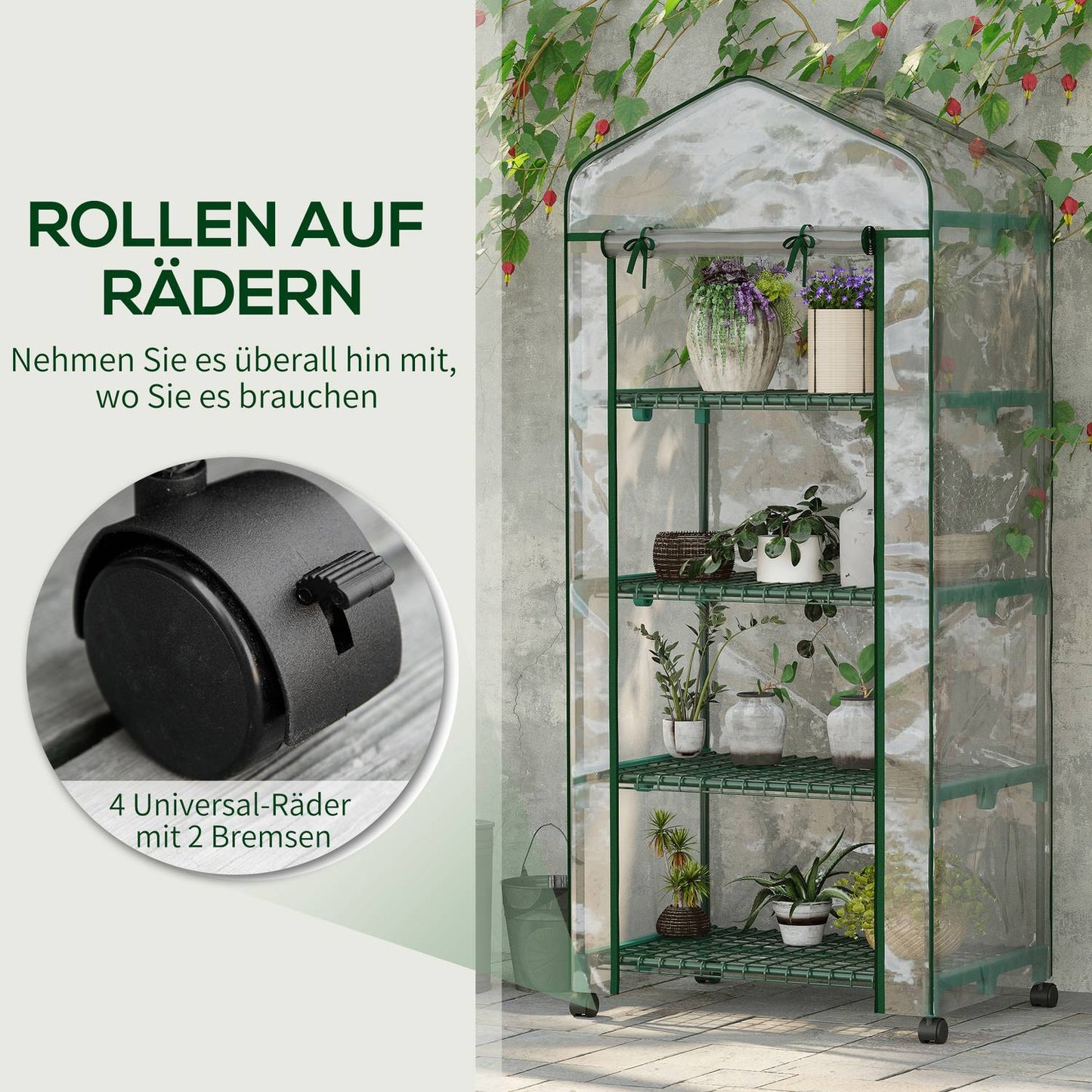 Greenhouse with 4 shelves, Steel frame, 69x50x165 cm