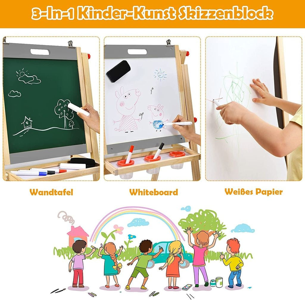 Foldable 3 in 1 children's board, height-adjustable wooden board 50.5 x 53.5 x 79-104 cm natural + gray