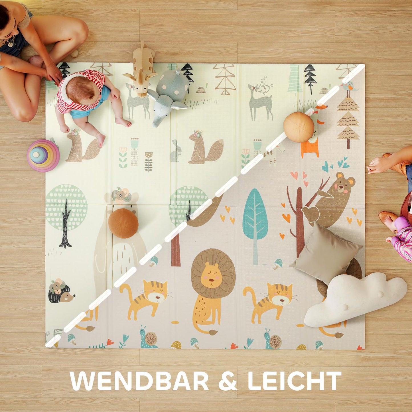 Foldable Baby Play Mat, 196x176 cm, Double-Sided, Multicolor