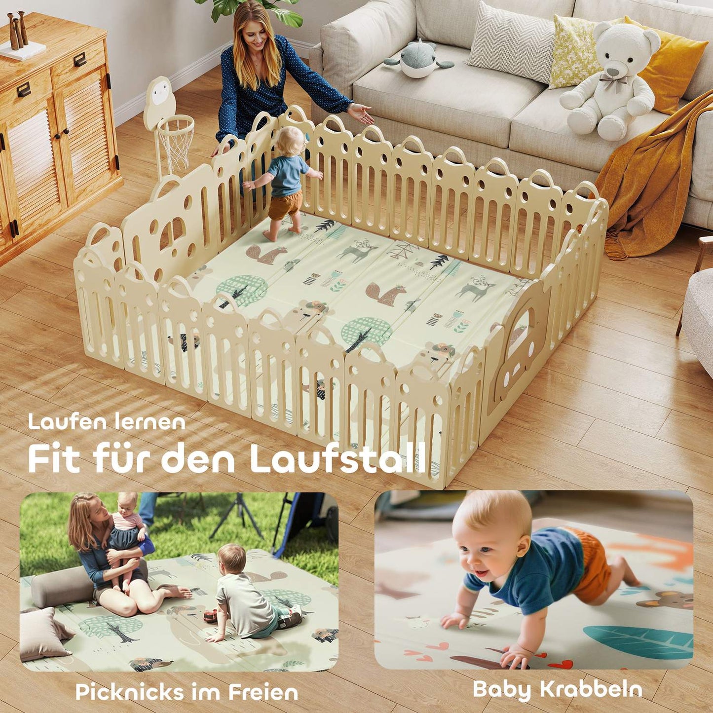 Foldable Baby Play Mat, 196x176 cm, Double-Sided, Multicolor