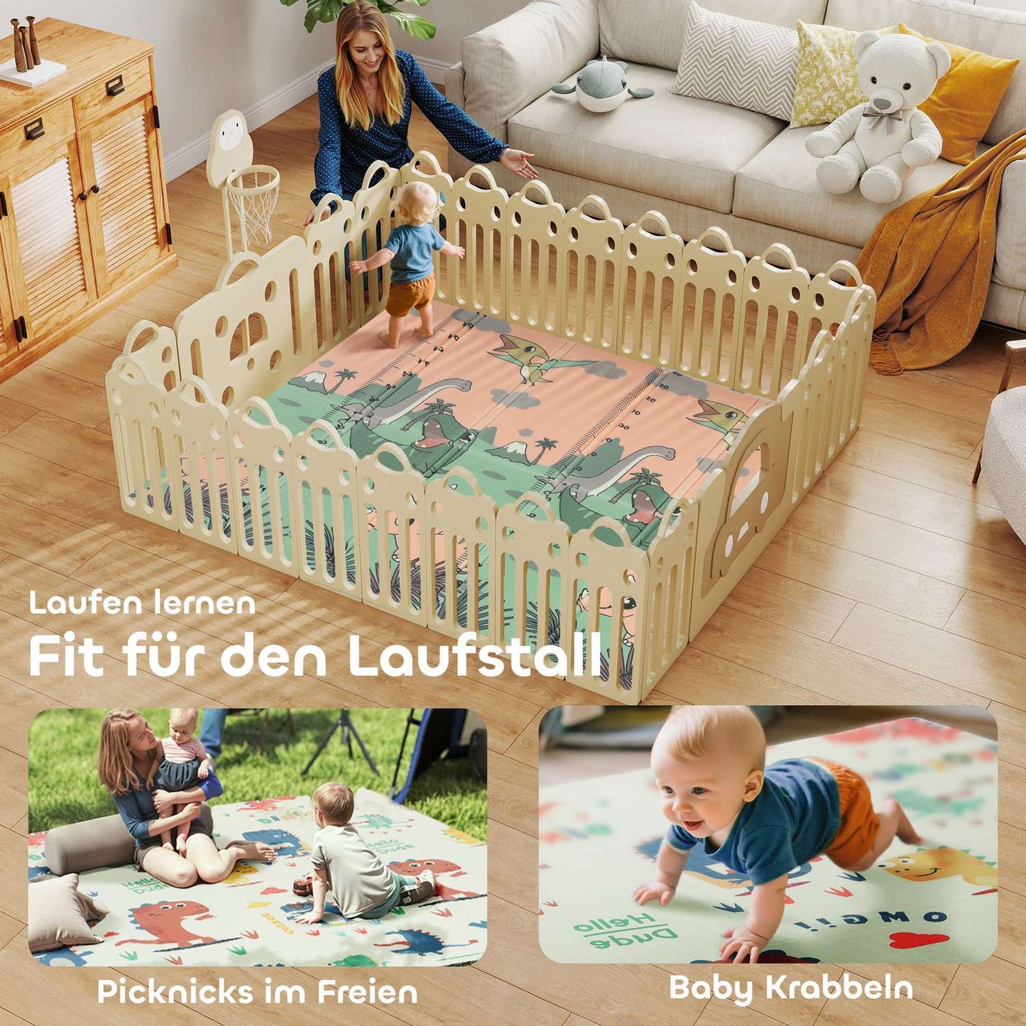 Foldable Baby Play Mat, Double-Sided, 196x176 cm, Multicolor