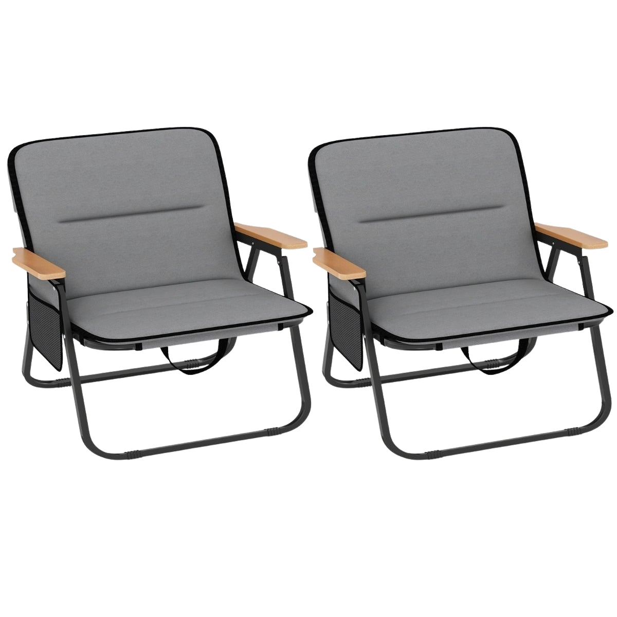 Foldable Camping Chairs Set with Cushion & Side Pocket