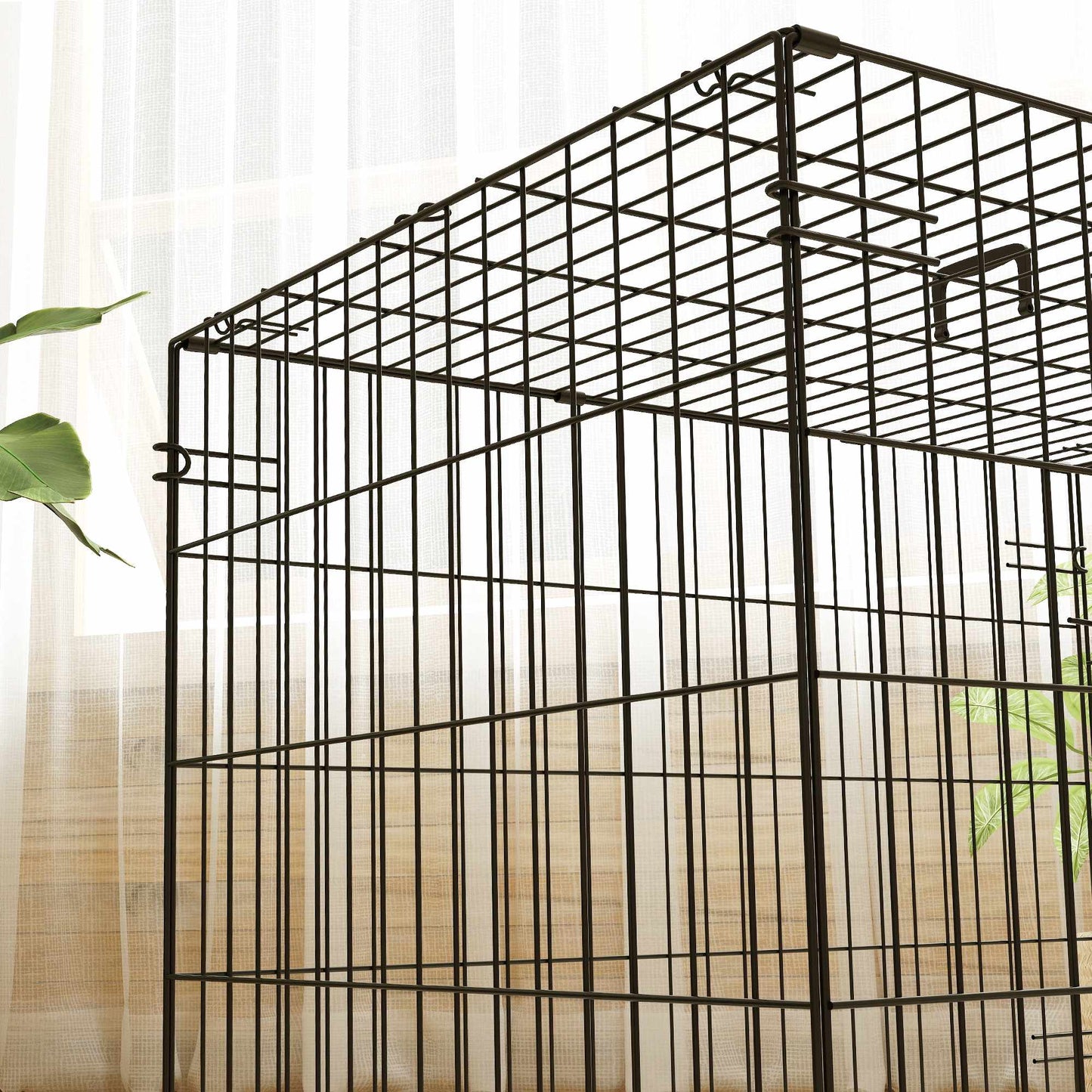 Foldable Dog Crate with 2 Doors, Tray, Cushion, Black