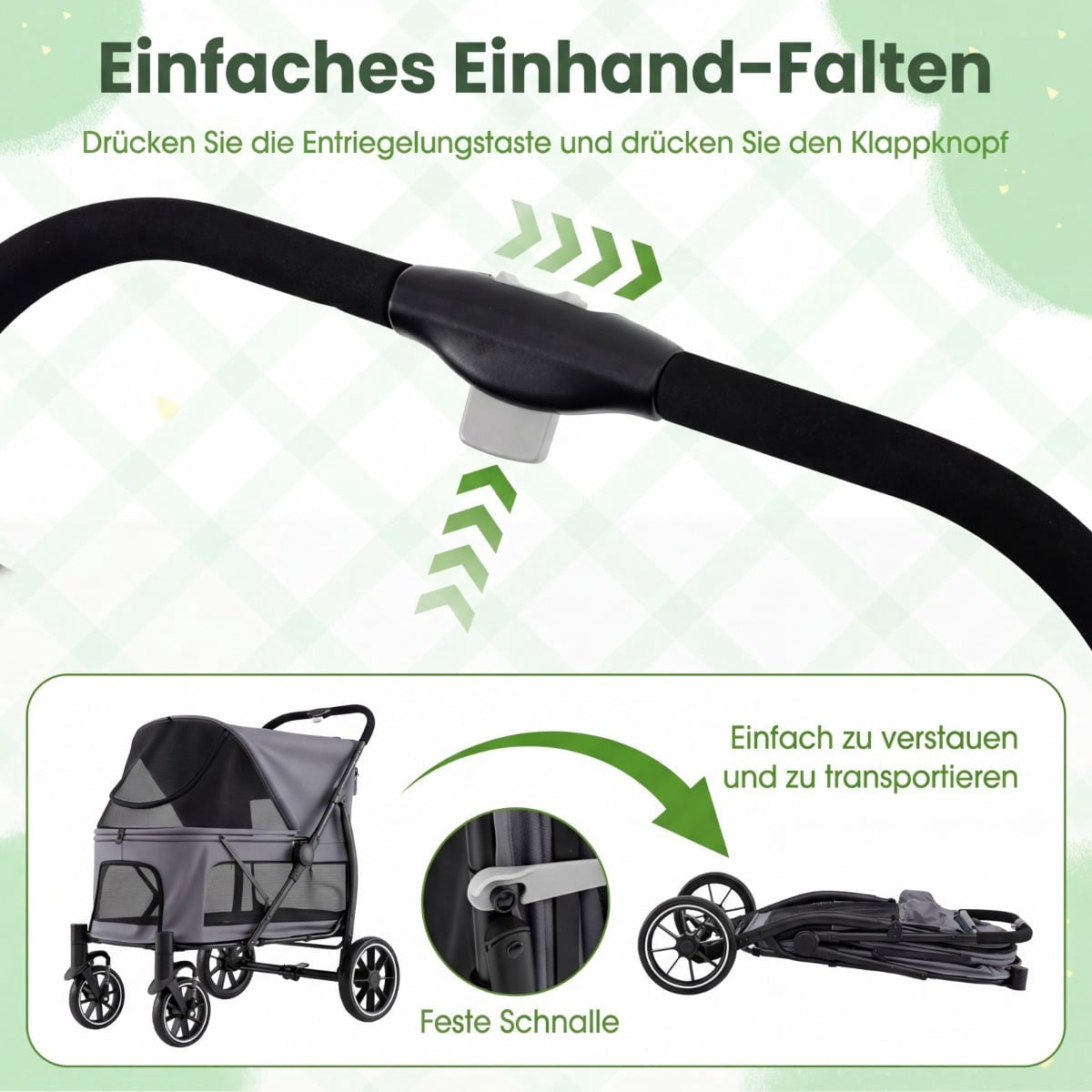 Foldable Dog Stroller with All-Terrain Wheels, Gray
