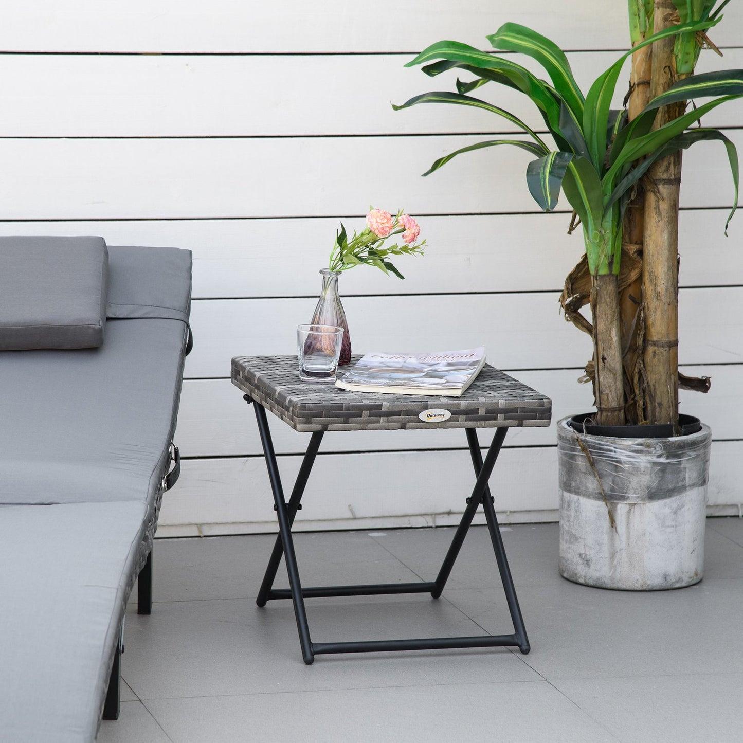 Foldable Gray Polyrattan Garden coffee table, 40x40x40 cm