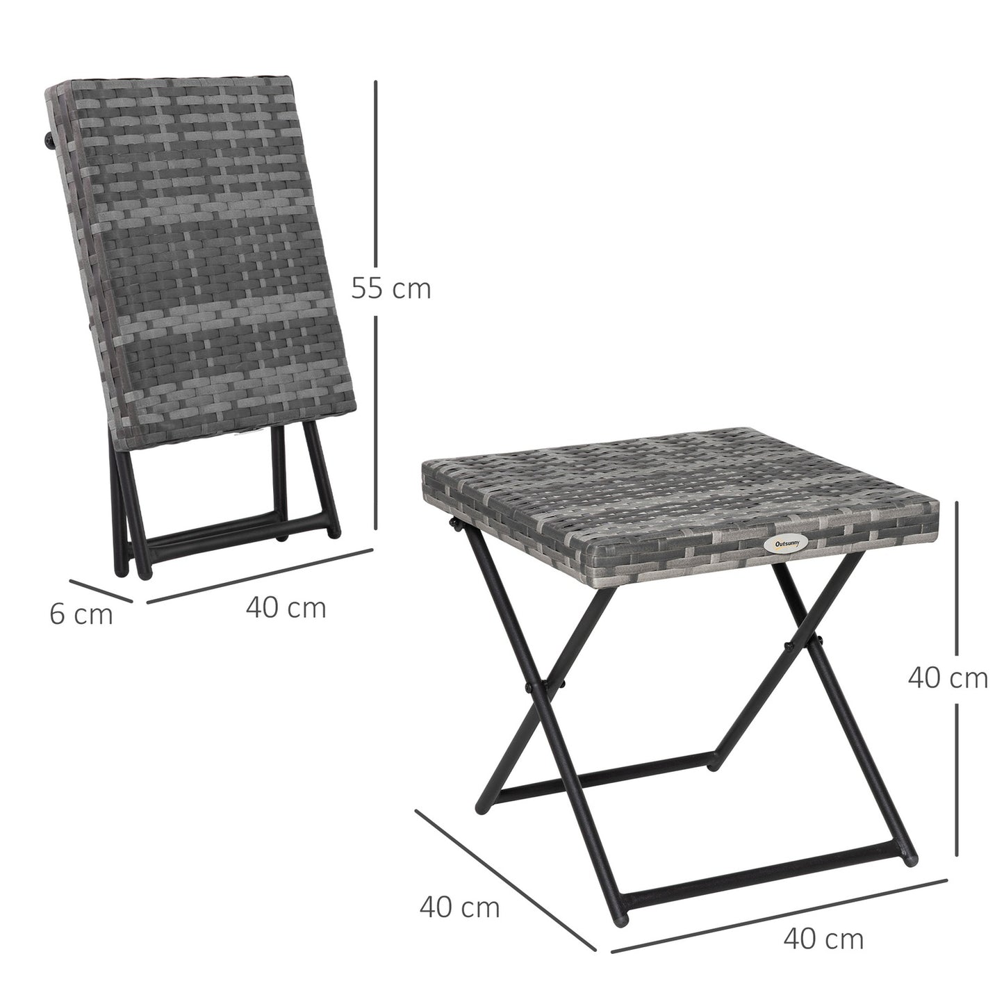 Foldable Gray Polyrattan Garden coffee table, 40x40x40 cm