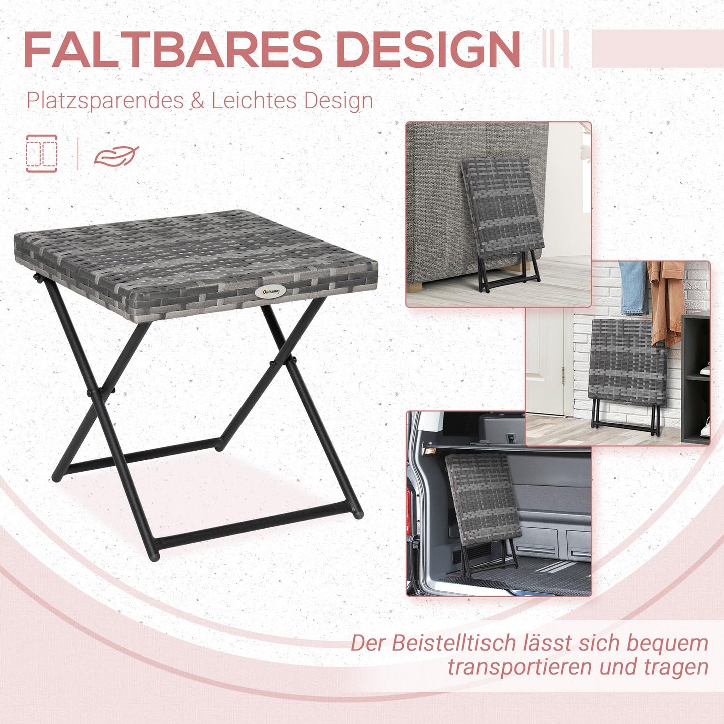 Foldable Gray Polyrattan Garden coffee table, 40x40x40 cm