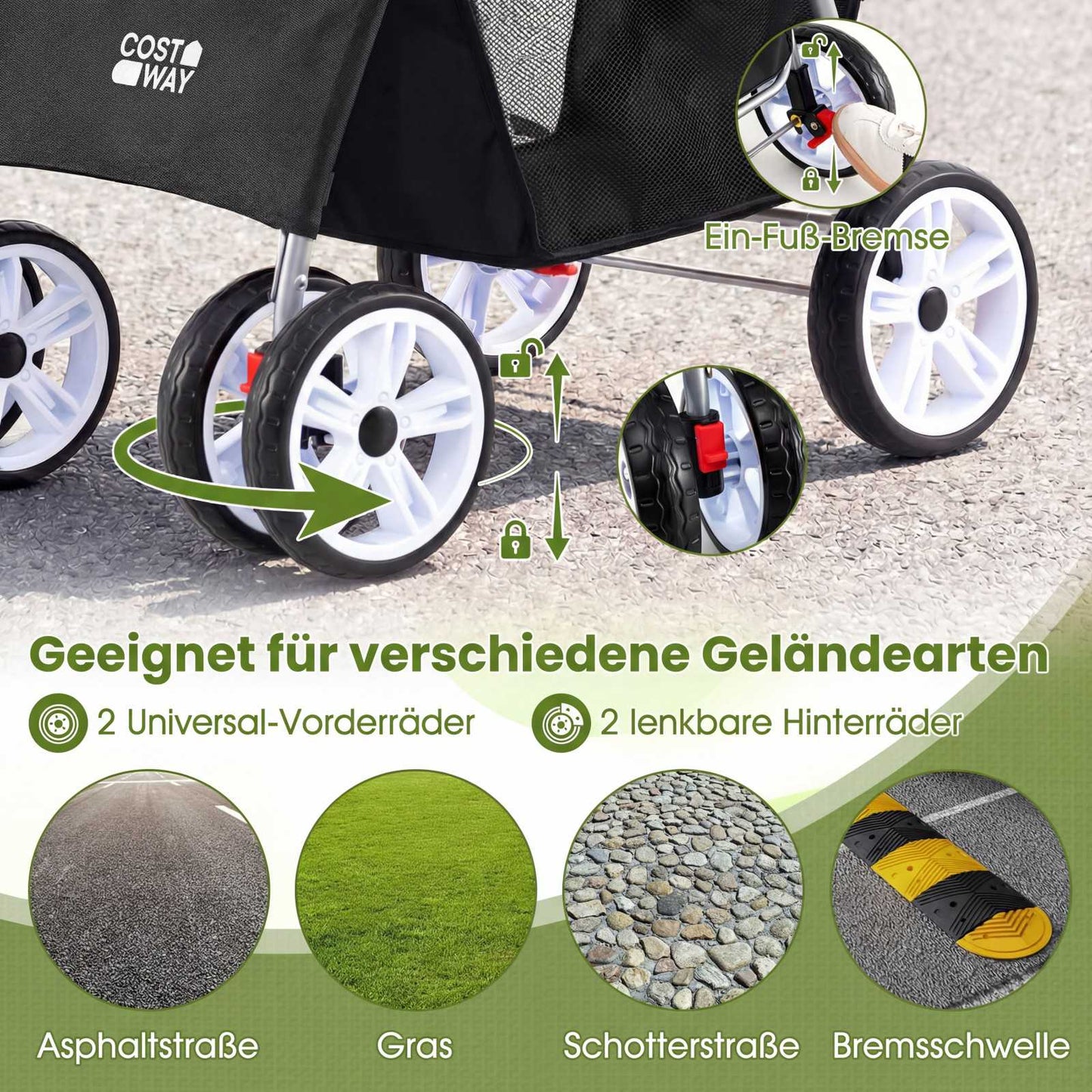 Foldable Pet Stroller with Mesh, All-Terrain Wheels, Black