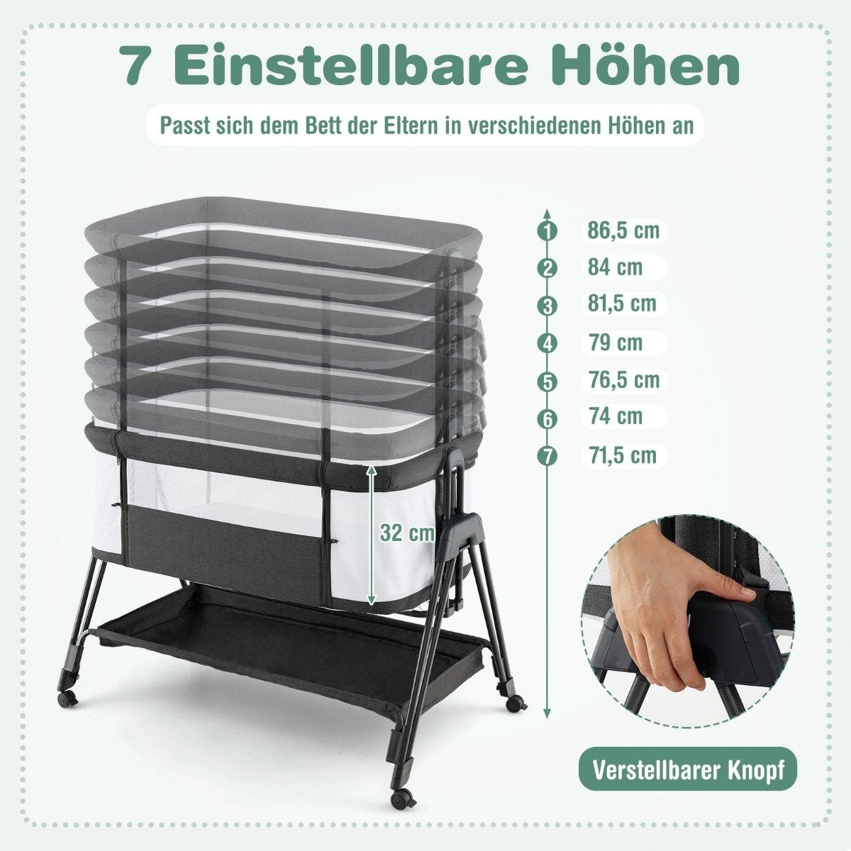 Foldable Portable Baby Bed with Adjustable Height