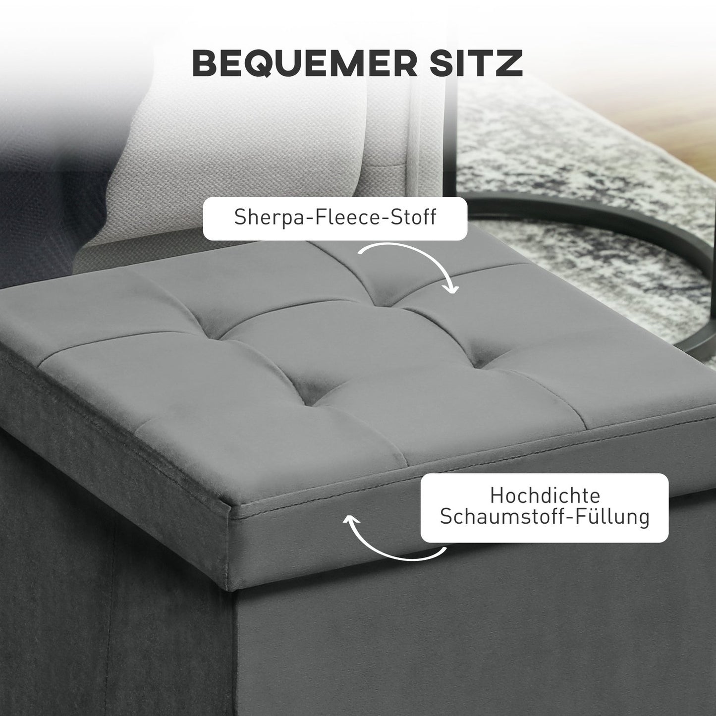 Foldable Storage Ottoman with Foam, MDF, Gray, 37.6L
