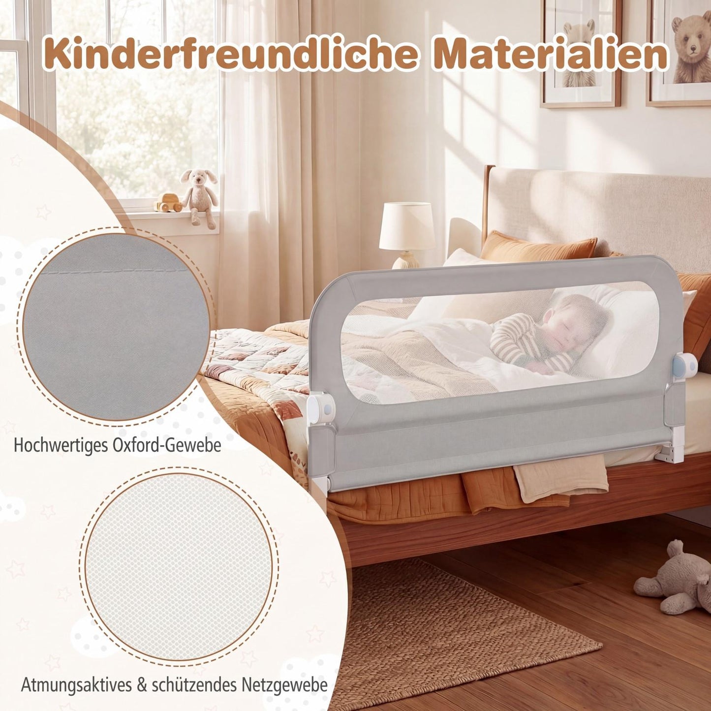 Foldable Toddler Bed Rail, 120x60 cm, Removable Cover
