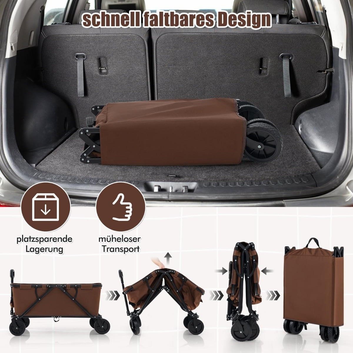 Foldable Wagon with Adjustable Handle, 170L Capacity