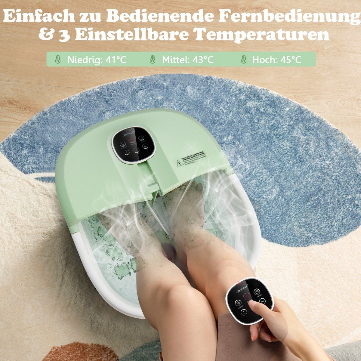 Foldable foot bath with heat foot bath with remote control massager 33.5 x 41 x 20.5 cm green