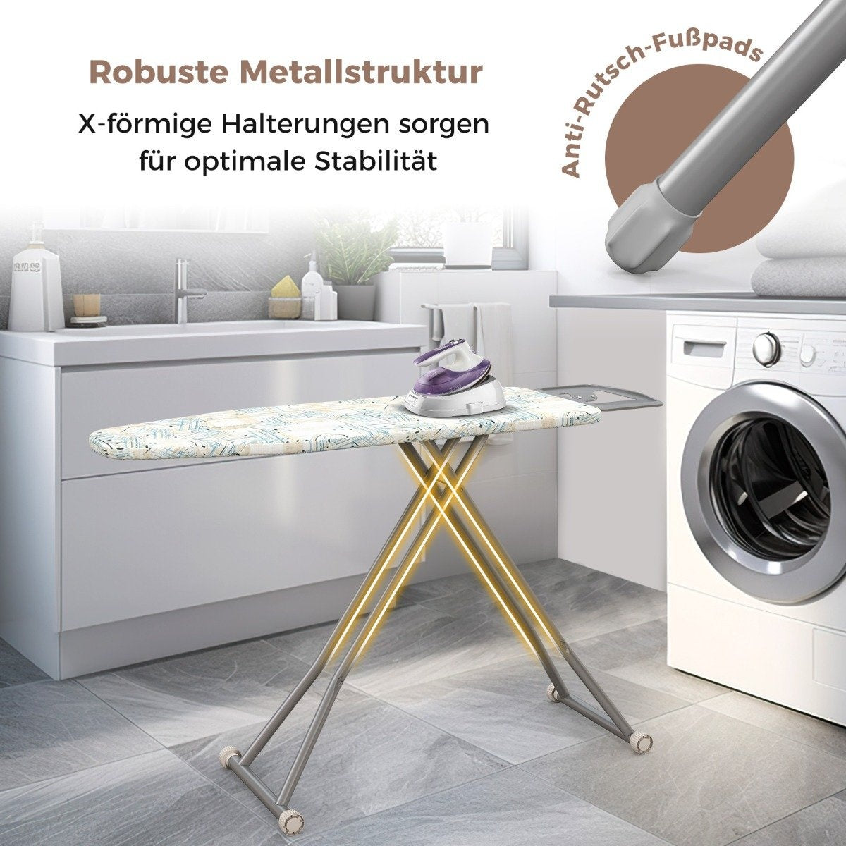 Foldable ironing board with iron rest & 7 Adjustable height ironing table with a load capacity of up to 30 kg, striped L