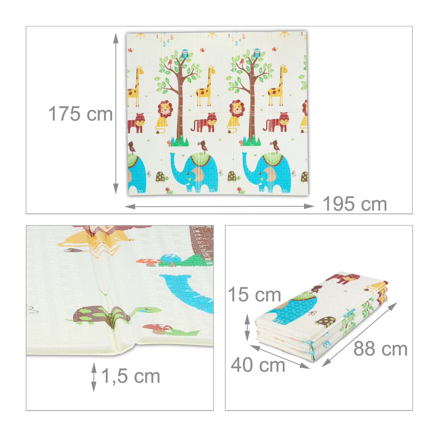 Foldable play mat with animal motifs
