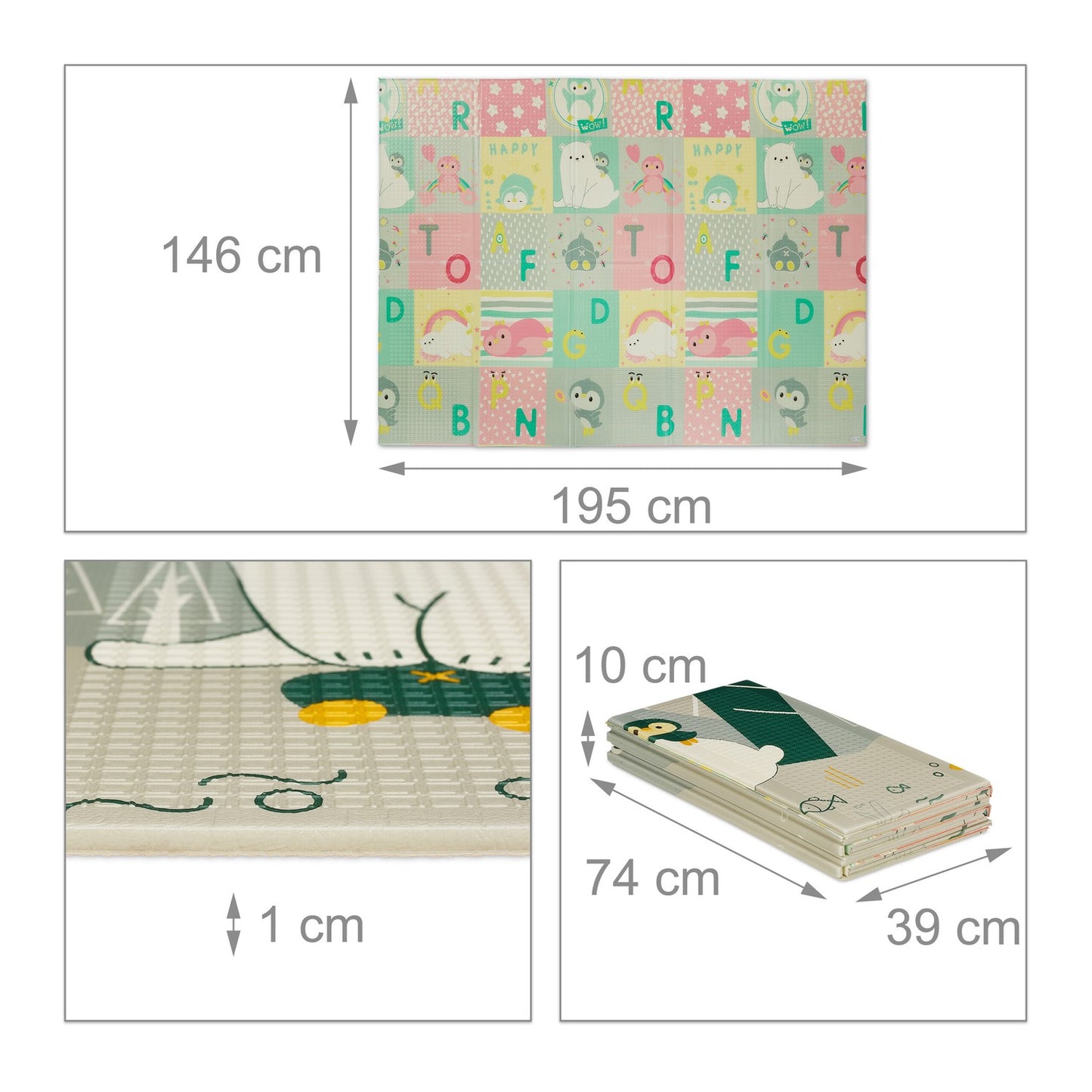 Foldable play mat with animal motifs