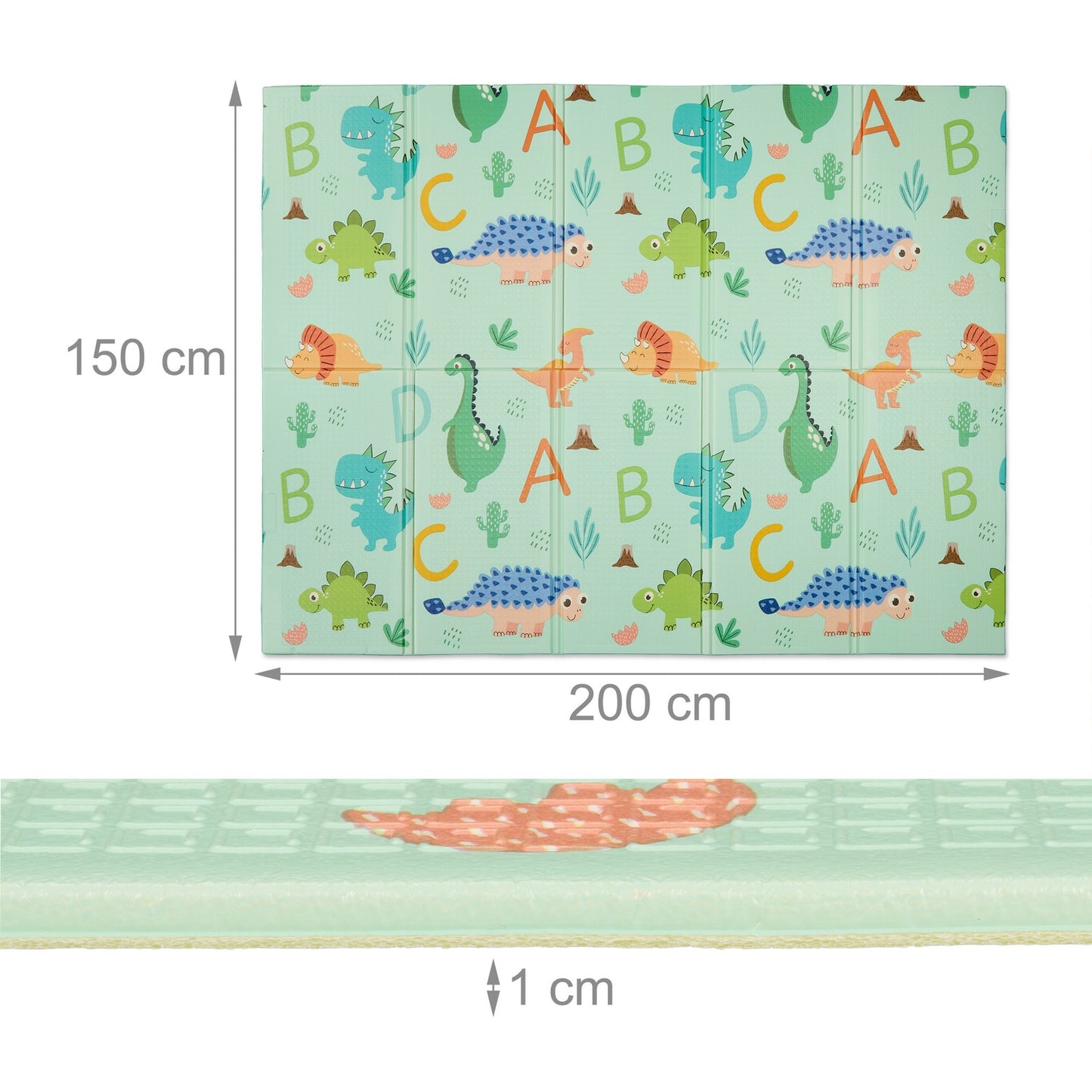 Foldable play mat with dinosaur and train
