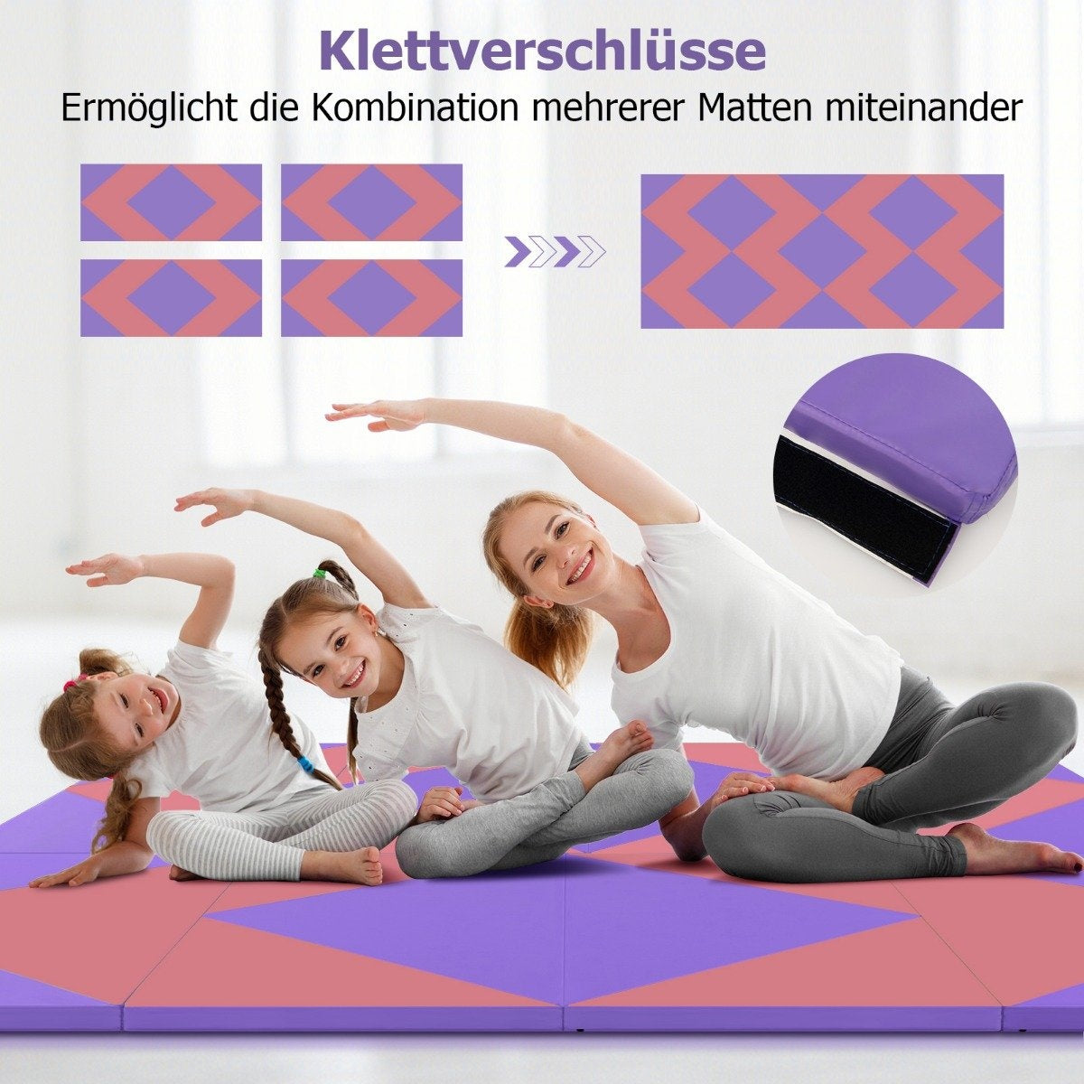 Foldable soft floor mat, portable gymnastics mat, yoga mat, 240 x 117 x 5 cm, purple