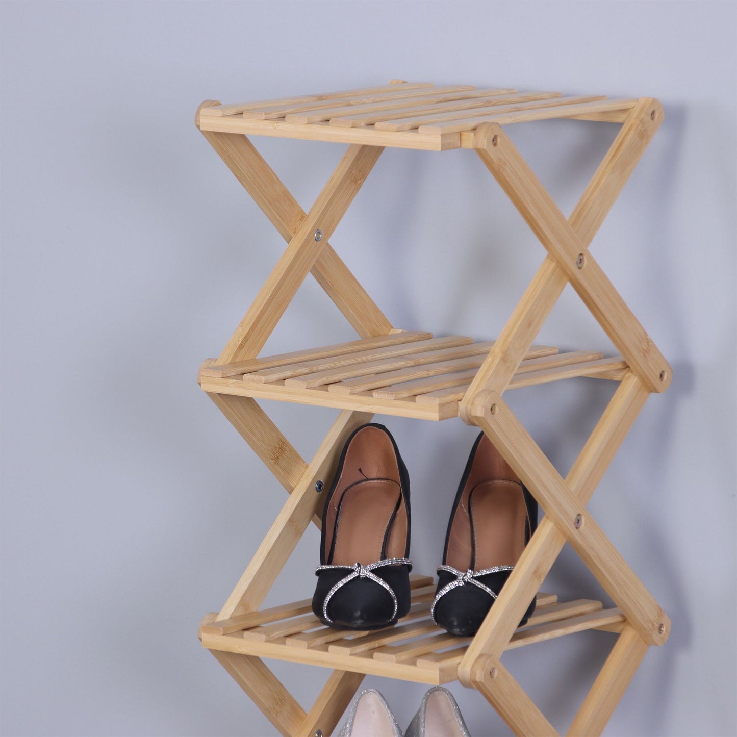 Folding Bamboo Shoe Rack – Compact, Vertical, Foldable